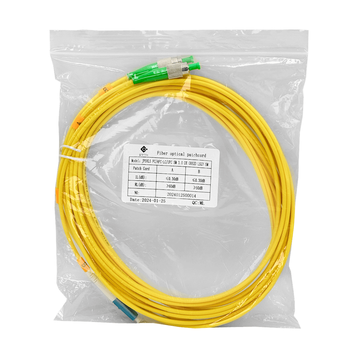 5mt FC/APC-LC/UPC MonoModo SM Duplex Jumper Cable Fibra 9/125um 3mm 3