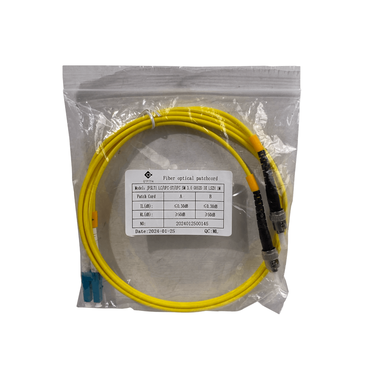 1mt LC-ST/UPC MonoModo SM Duplex Jumper Cable Fibra 9/125um 3mm LSZH 2