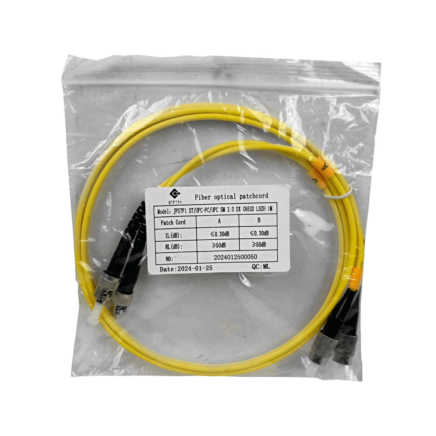 1mt ST-FC MonoModo SM Duplex Jumper Cable Fibra 3.0mm 9/125um LSZH 2