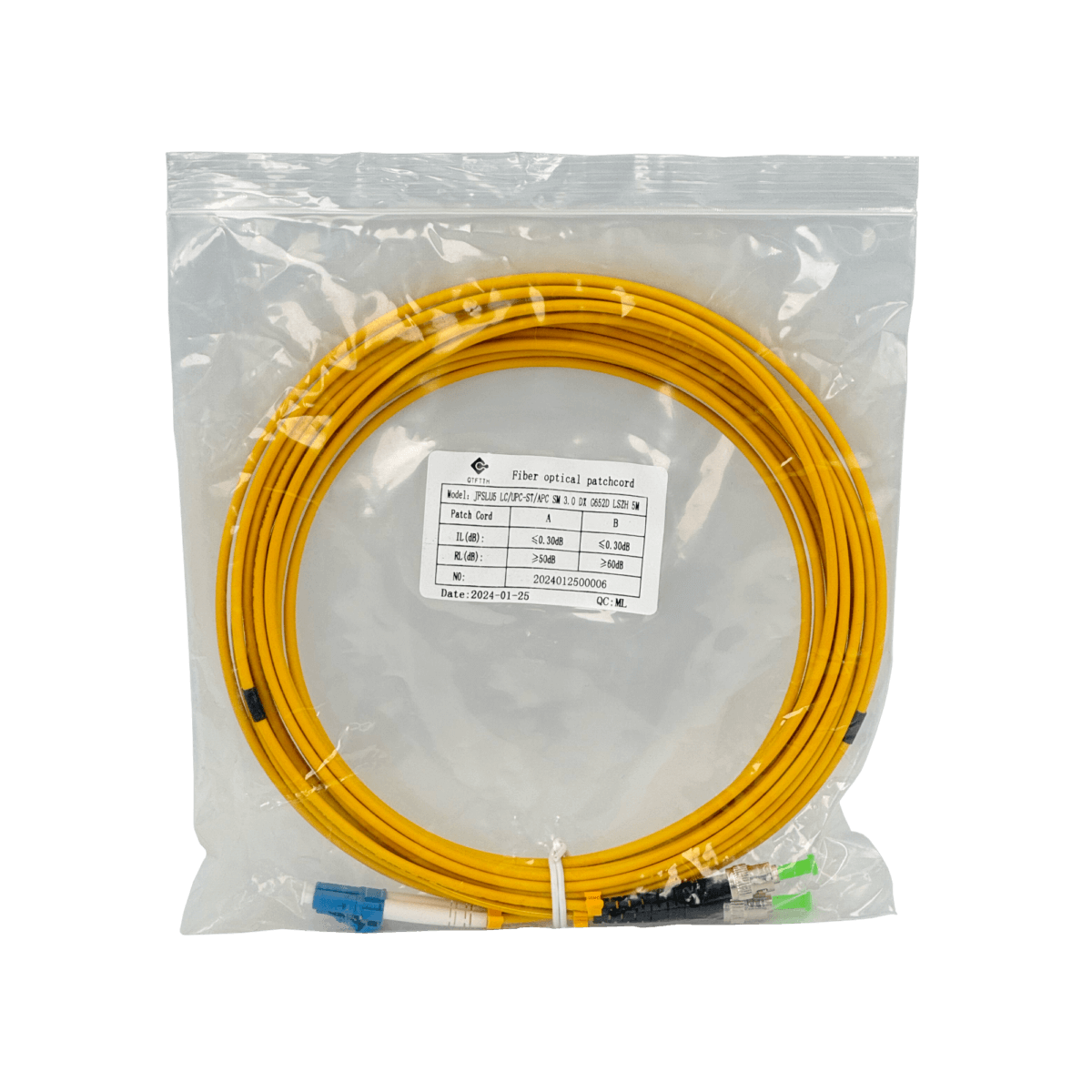 5mt LC/UPC-ST/APC MonoModo SM Duplex Jumper Cable Fibra 9/125um 3mm 1