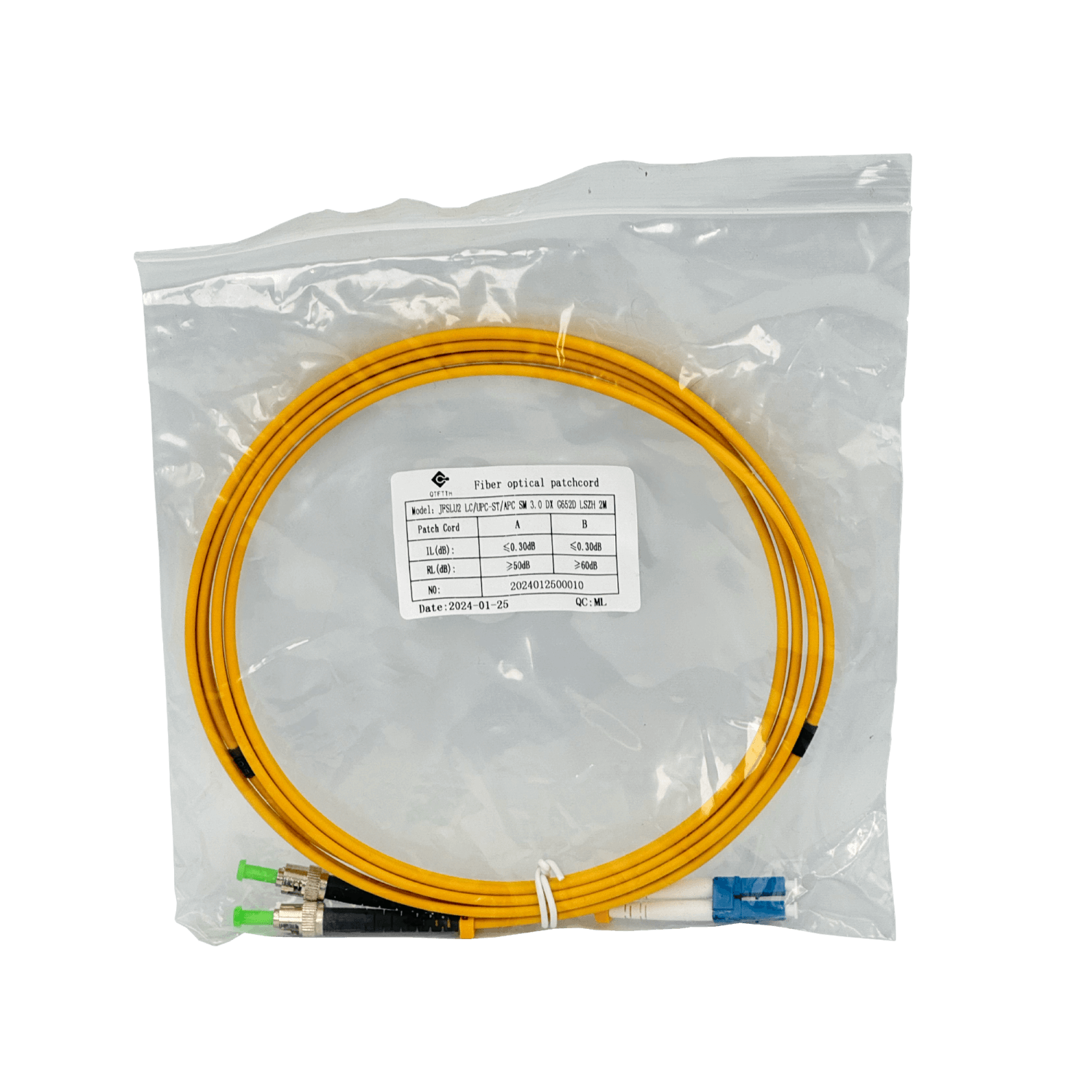 2mt LC/UPC-ST/APC MonoModo SM Duplex Jumper Cable Fibra 9/125um 3mm 2
