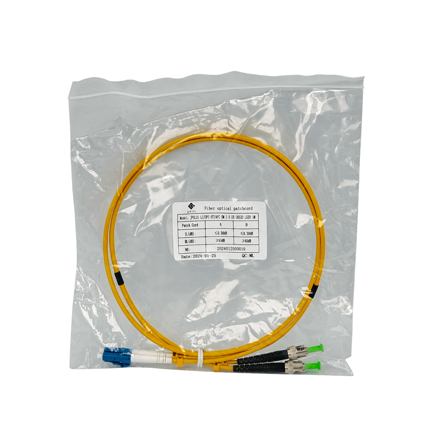1mt LC/UPC-ST/APC MonoModo SM Duplex Jumper Cable Fibra 9/125um 3mm 2