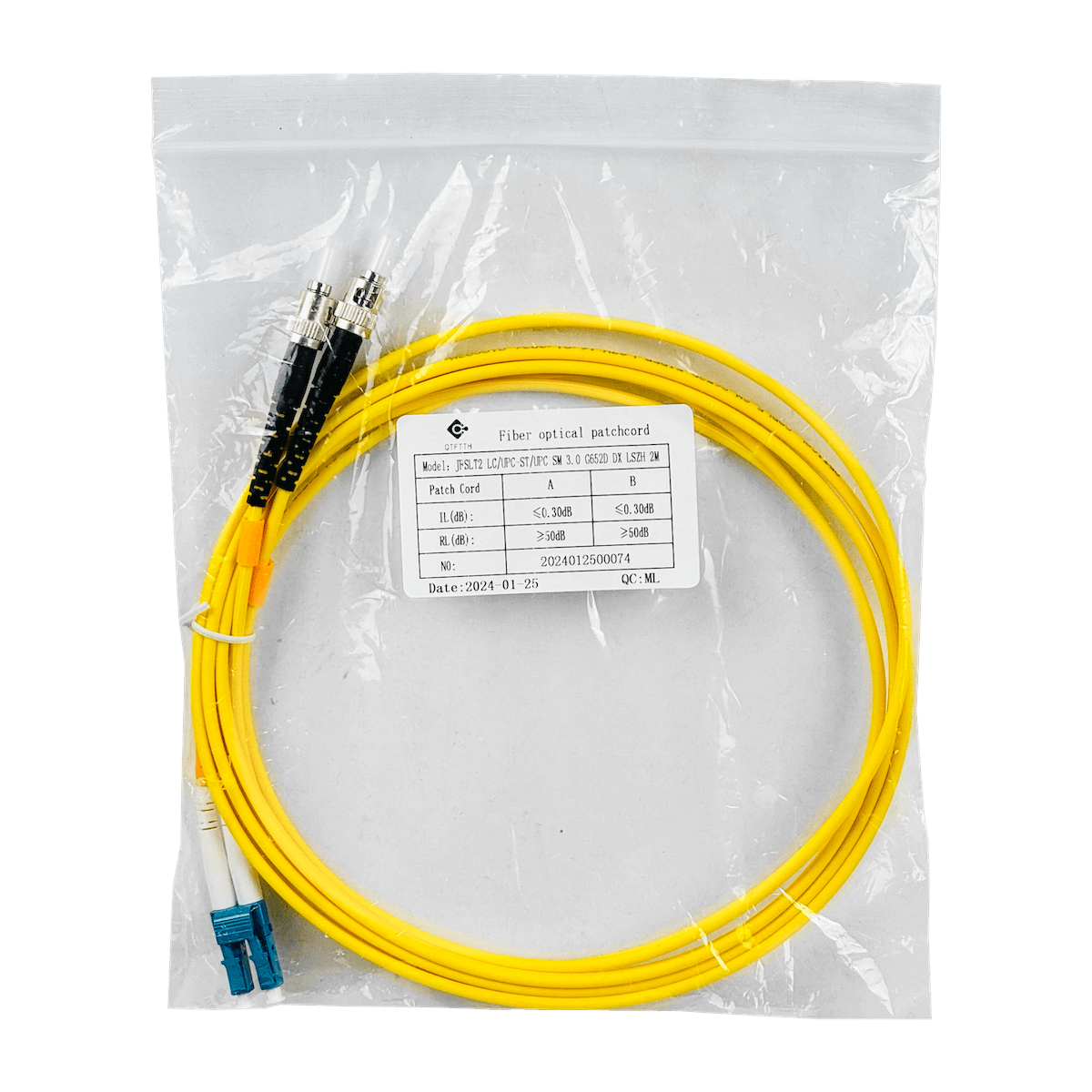 2mt LC-ST/UPC MonoModo SM Duplex Jumper Cable Fibra 9/125um 3mm LSZH 3