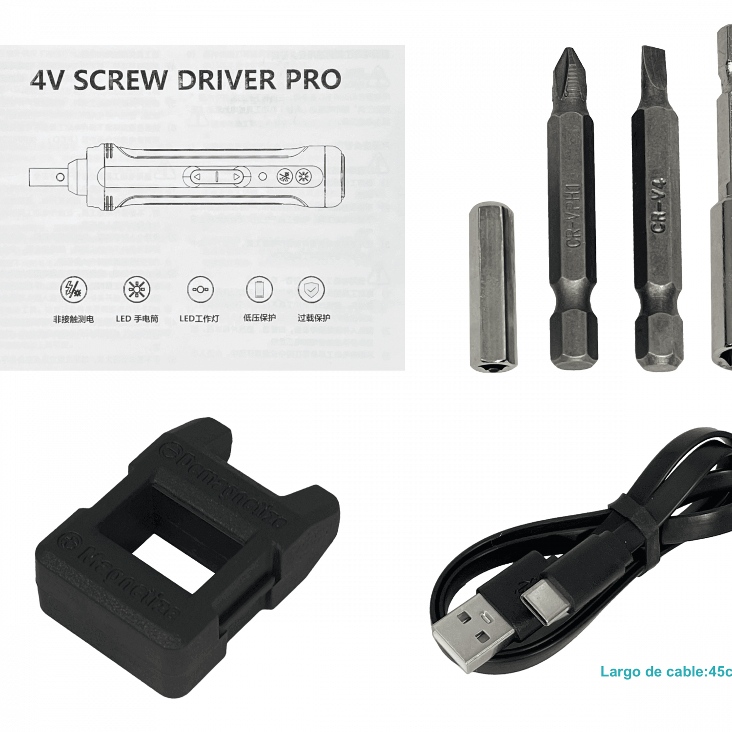 RUIBA Juego de Atornillador inalambrico Recargable 36-Puntas LED USB 6