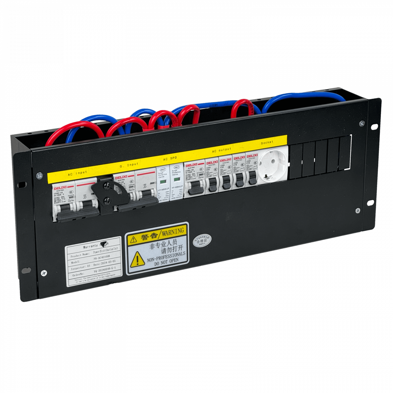 100A 1-Fase Sistema de Transferencia Manual 4-out 1-Schuko Rack 4U 4
