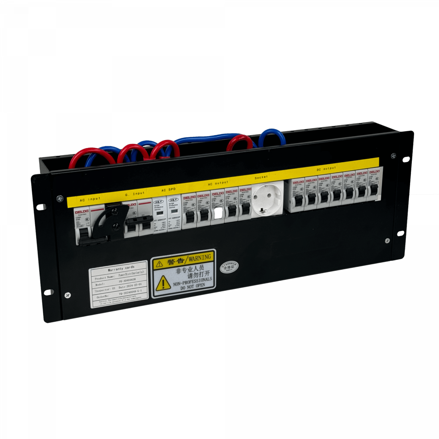 63A 1-Fase Sistema de Transf Manual 5-out-AC 1-SchukO 7-out-DC Rack 4U 4