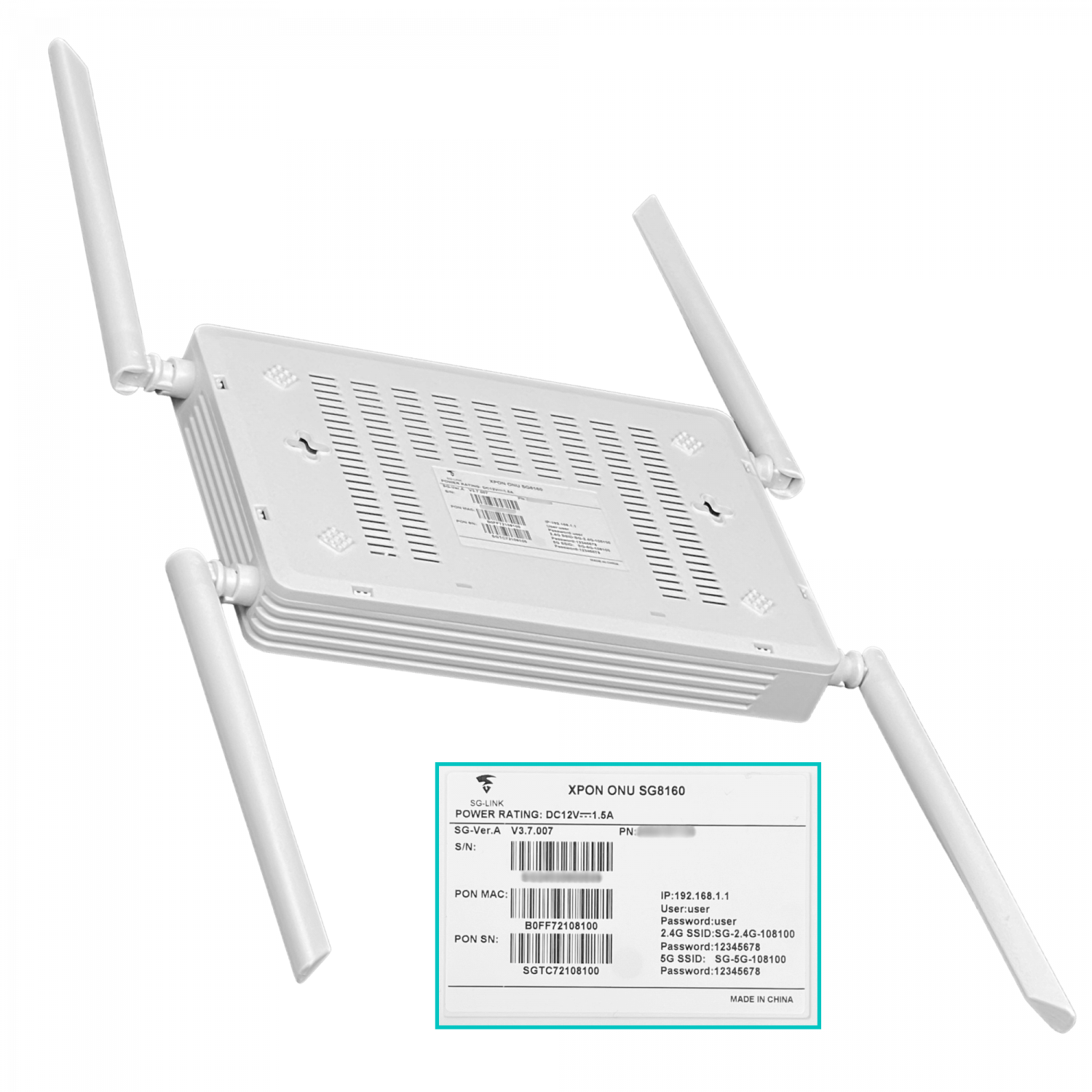 ONU WiFi6 XPON 4-1000 1-RJ11-FXS SC/UPC AX1800 inc-12VDC antenas-fijas 5