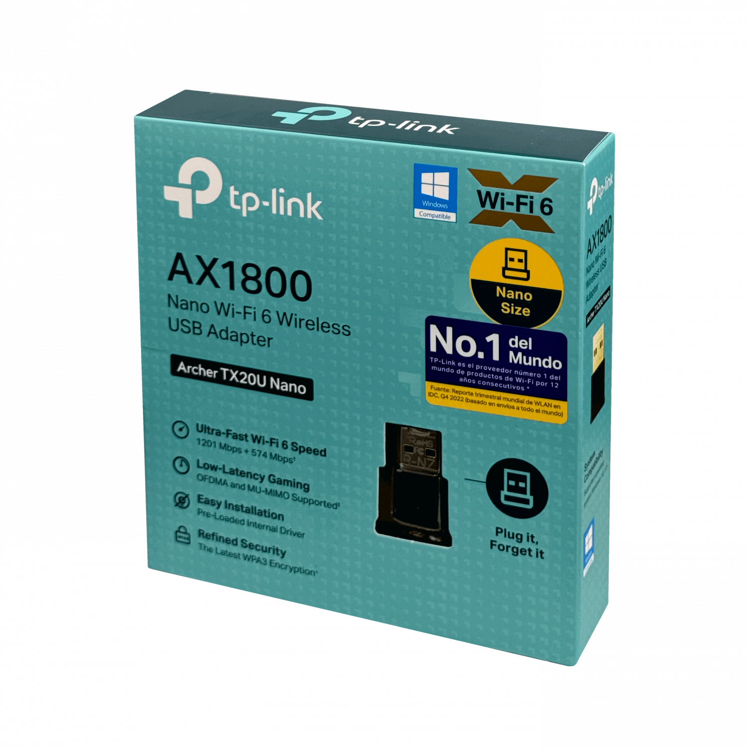 Adaptador USB TP-Link Archer TX20U Nano Wi-Fi 6 AX1800 con doble banda 2