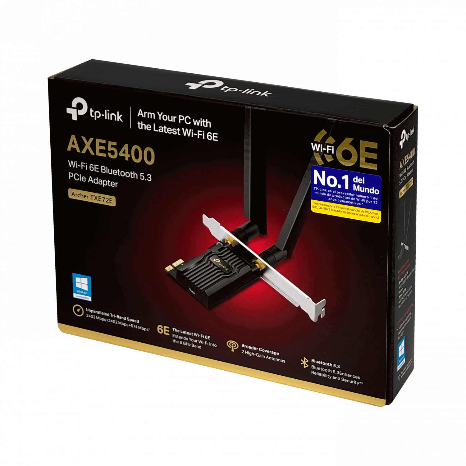 Adaptador PCIe WiFi 6E AXE5400 con Bluetooth 5.3 TP-Link Archer TXE72E, 2 antenas de alta ganancia 4