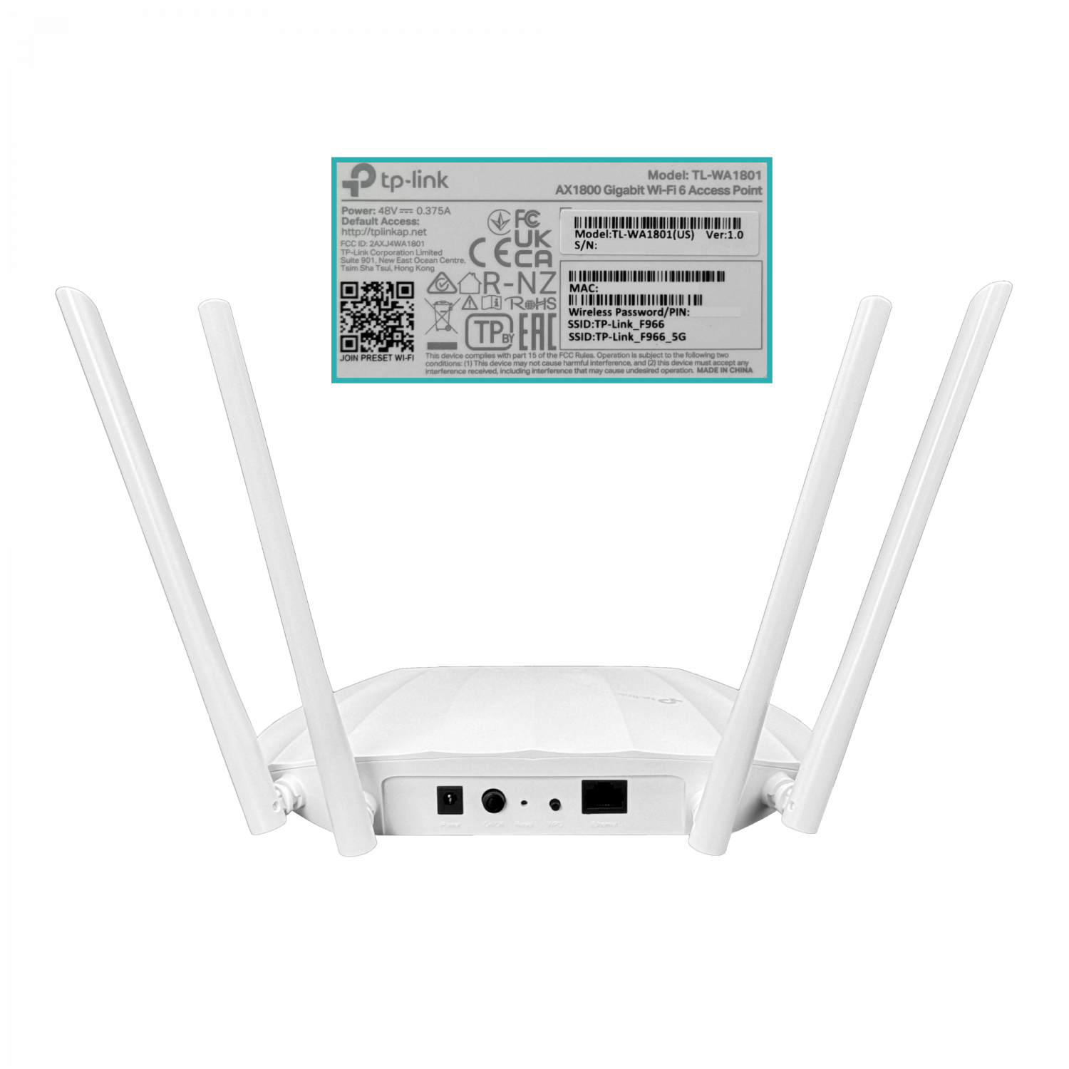 Punto de Acceso WiFi 6 AX1800 Gigabit TP-Link TL-WA1801, Hasta 1800 Mbps, 1xGigabit Ethernet 3