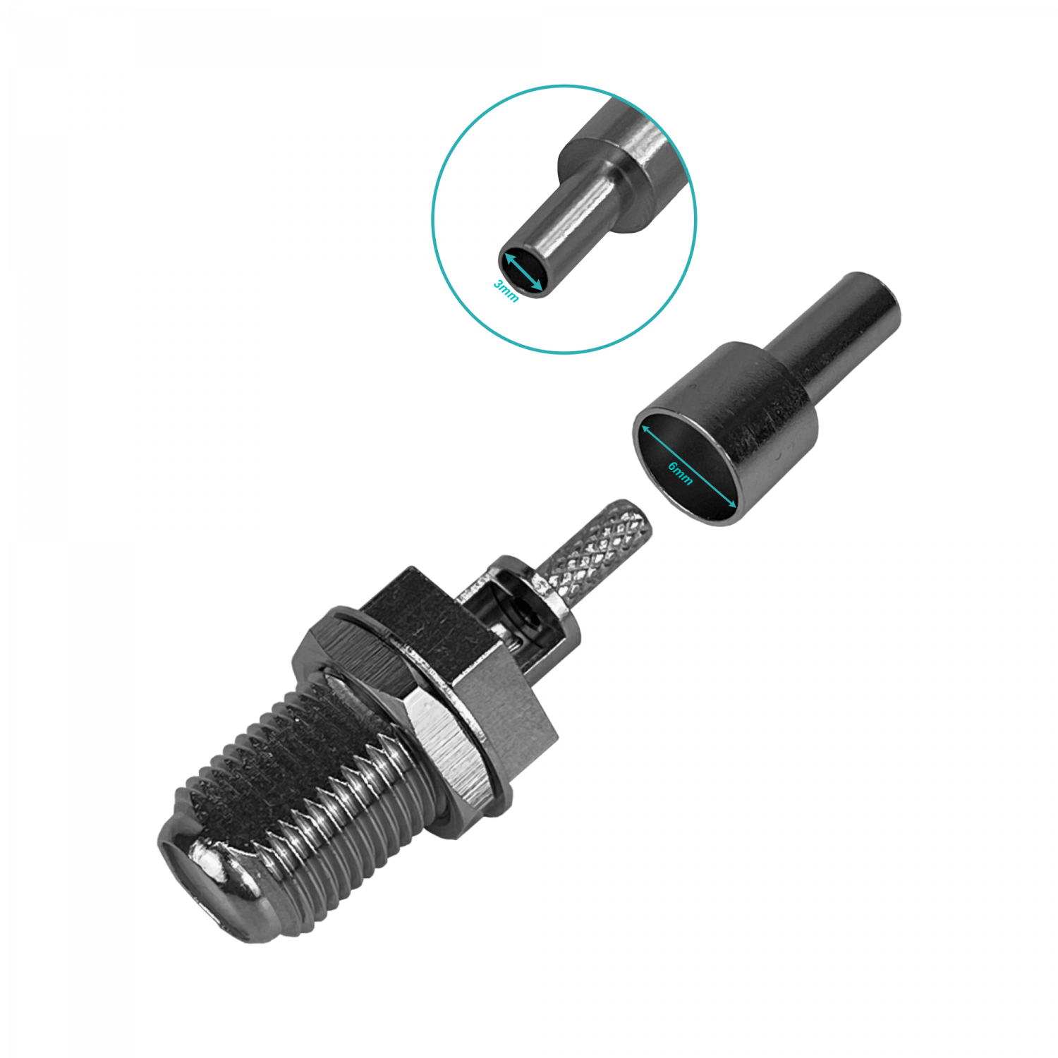 F-Hembra RG316 Conector Coaxial Crimpeable CA100 RG174 3