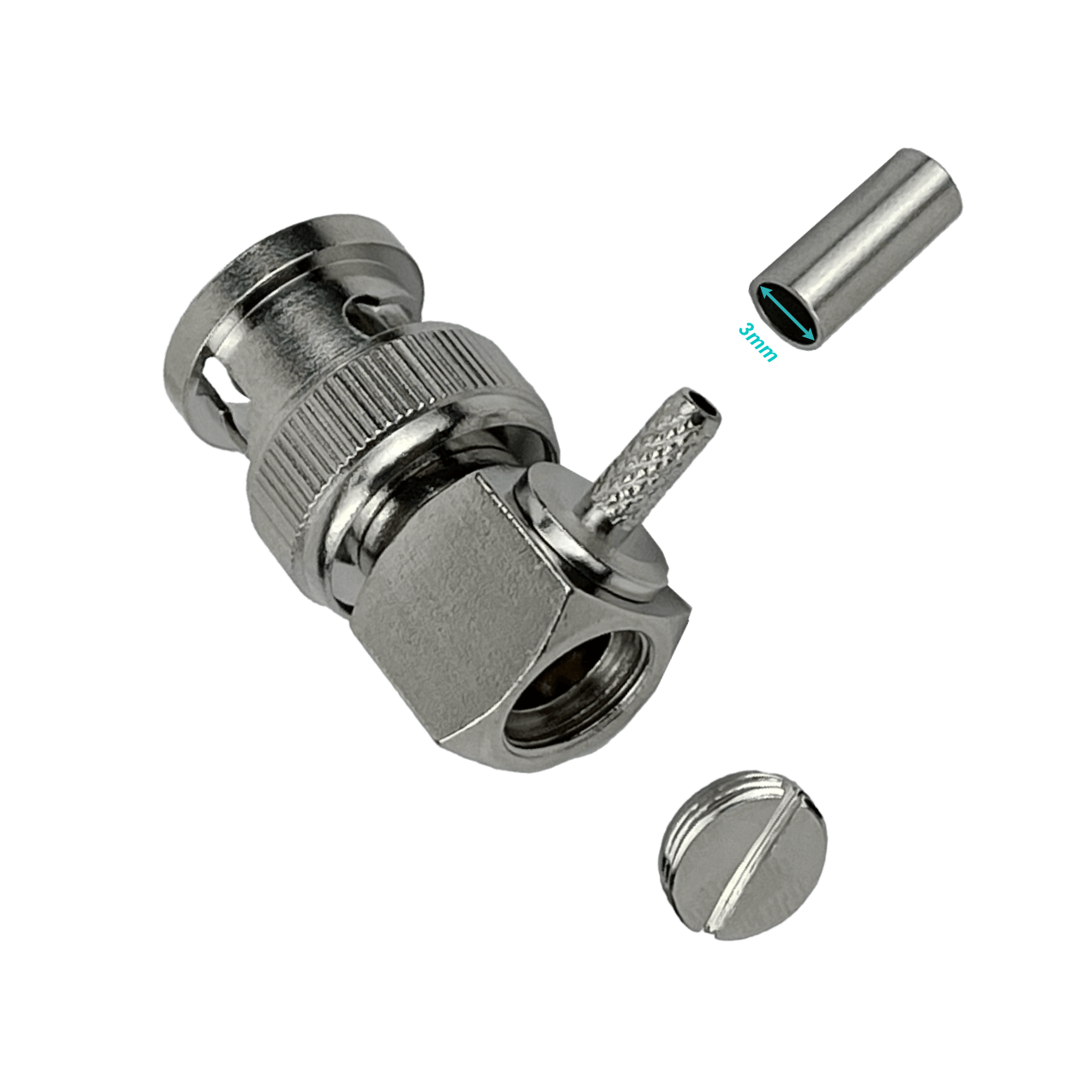 Conector BNC macho BM1J 90 grados RG316 crimpeable CA100 RG174 3