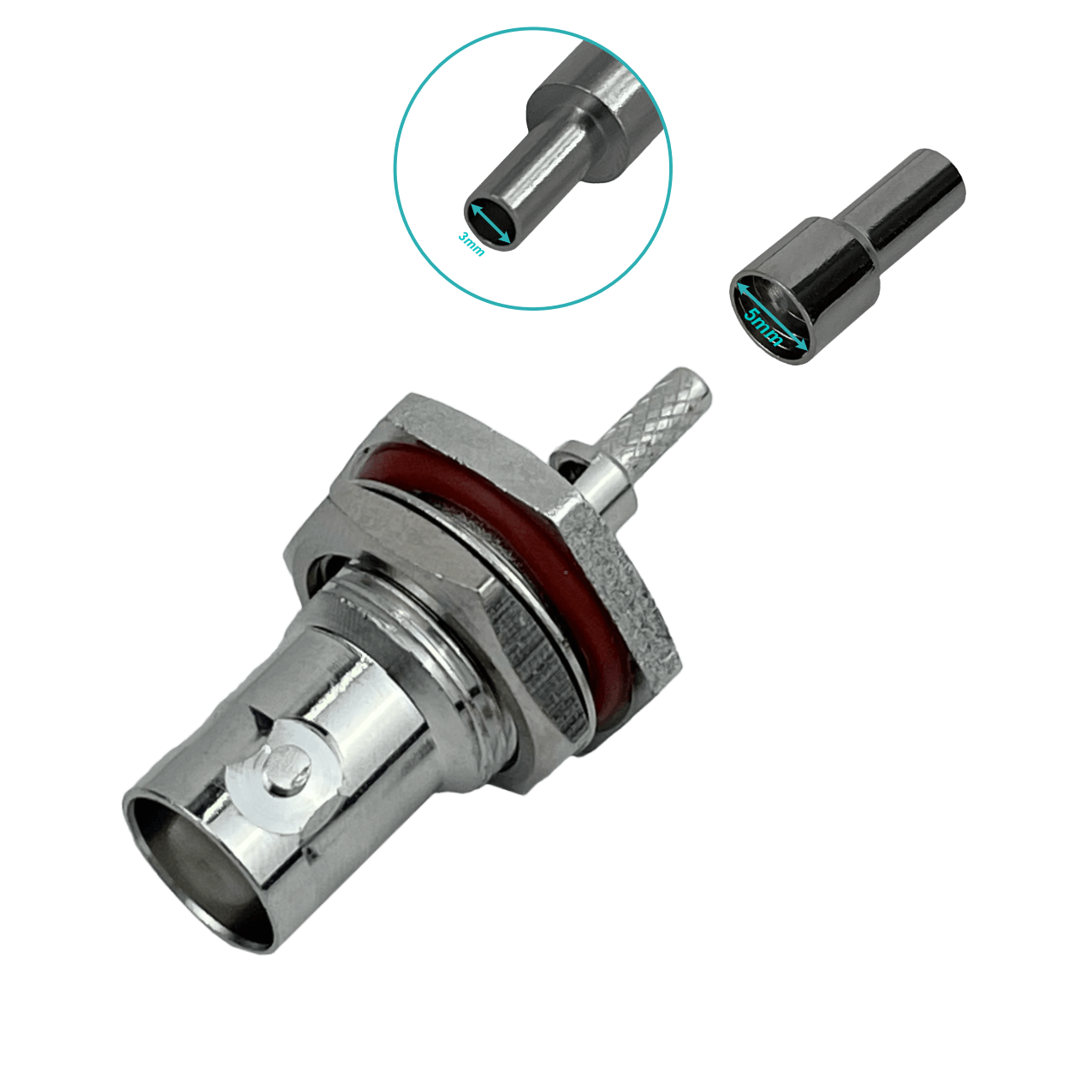 Conector BNC hembra BH1E RG316 13mm panel crimpeable coaxial CA100 3