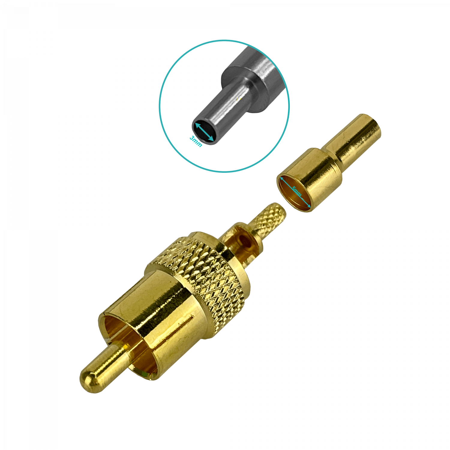 RCA-Macho RG316 Conector Coaxial Crimpeable CA100 RG174 3