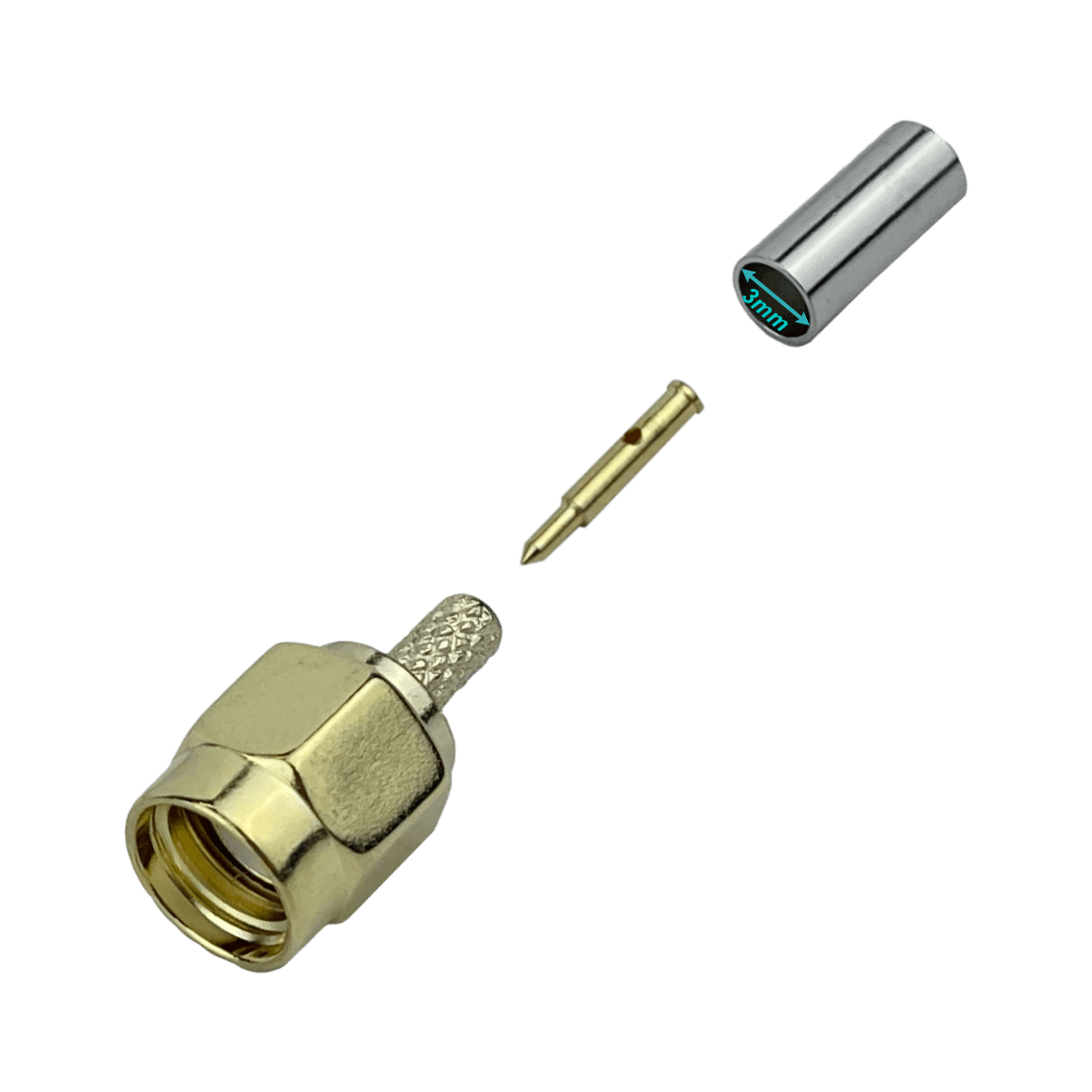 Conector coaxial SMA macho crimpeable para cable RG316 CA100 RG174 3