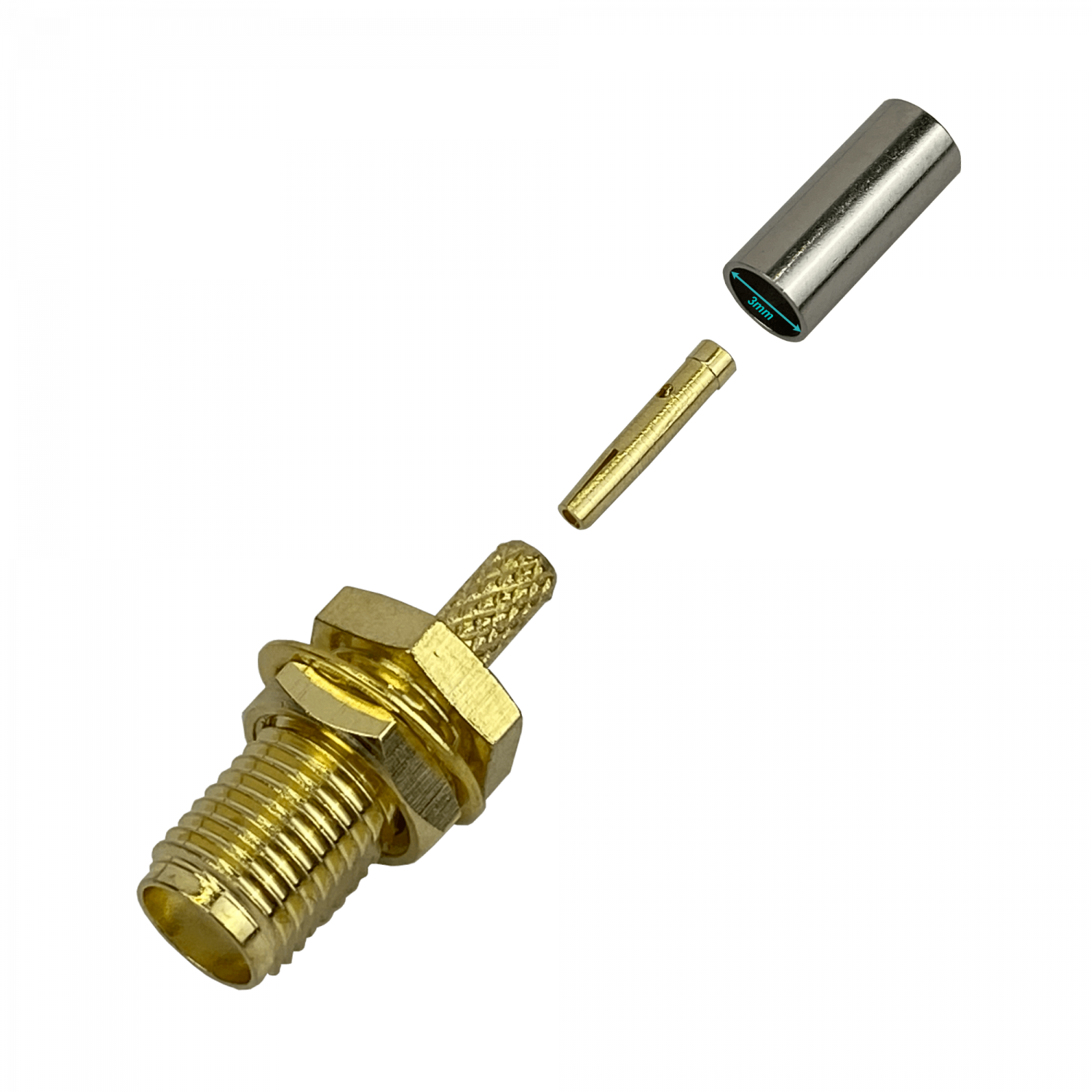 Conector coaxial SMA hembra crimpeable para cable RG316 CA100 RG174 3