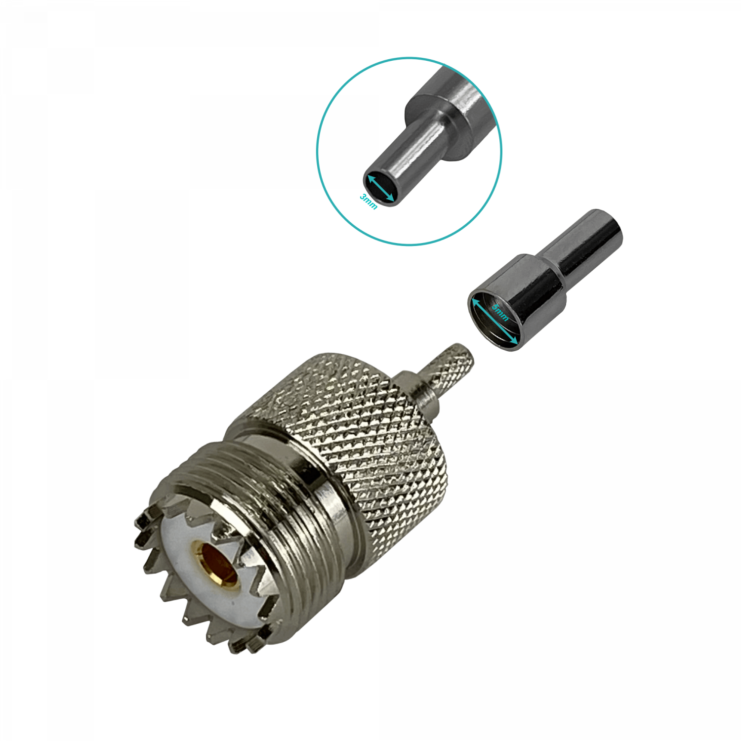 Conector UHF GENERICO UH1C hembra RG316 CA100 RG174 crimpeable 3