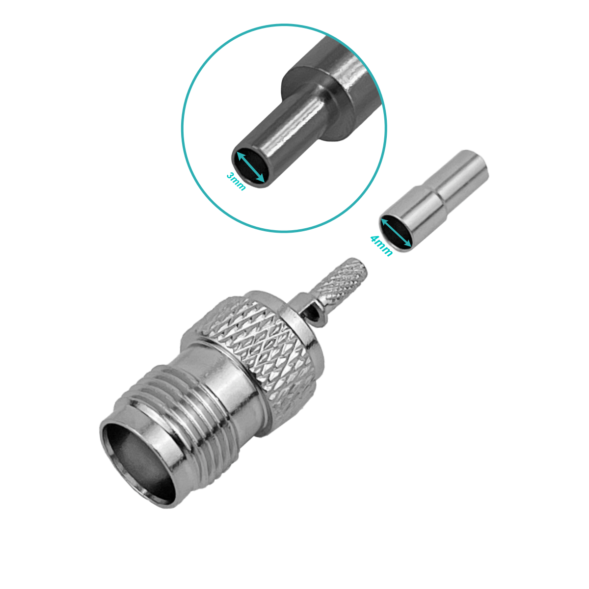 Conector coaxial TNC hembra crimpeable para cable RG316 CA100 RG174 2