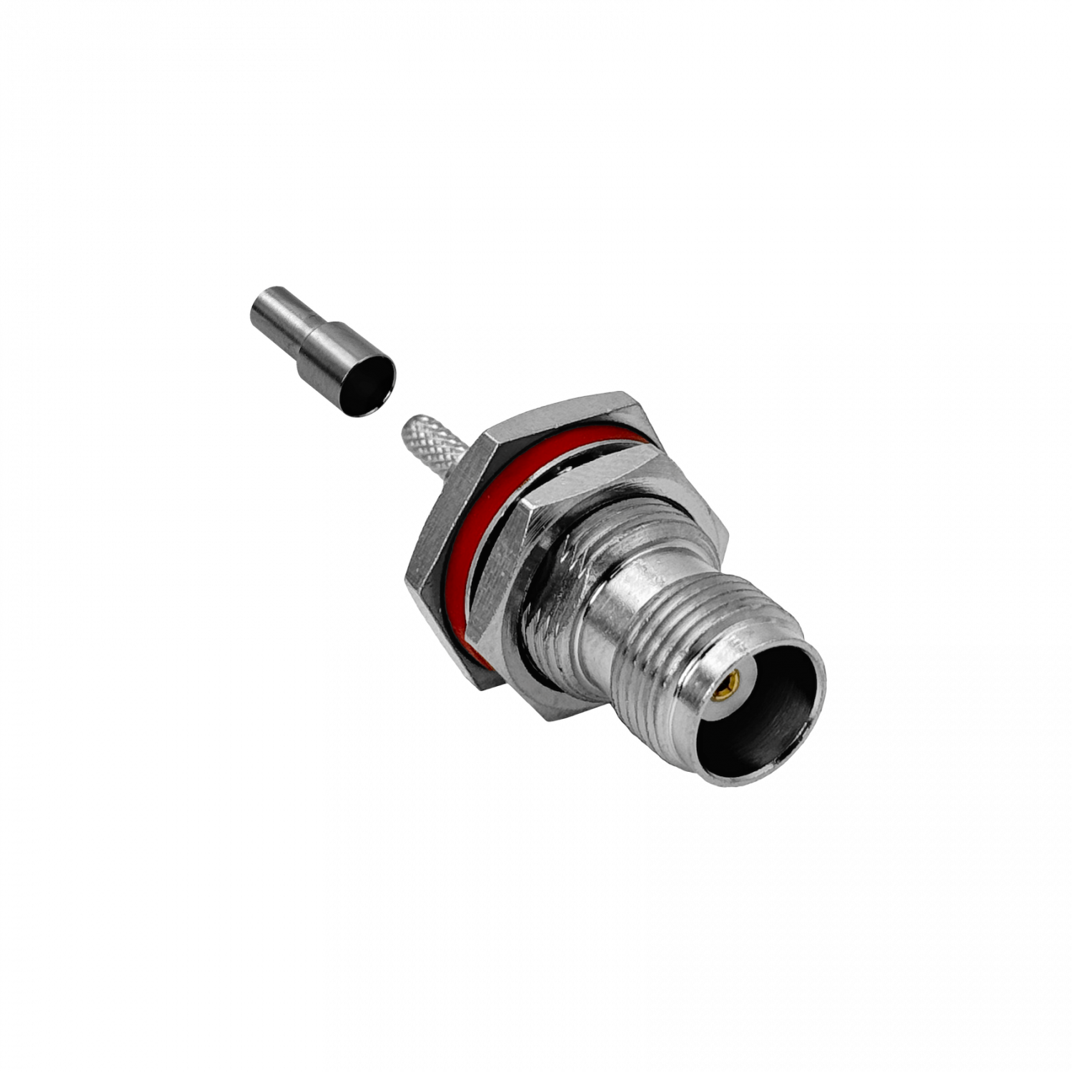 Conector coaxial TNC hembra de panel crimpeable para cable LMR100 RG316 diametro 13 mm 2
