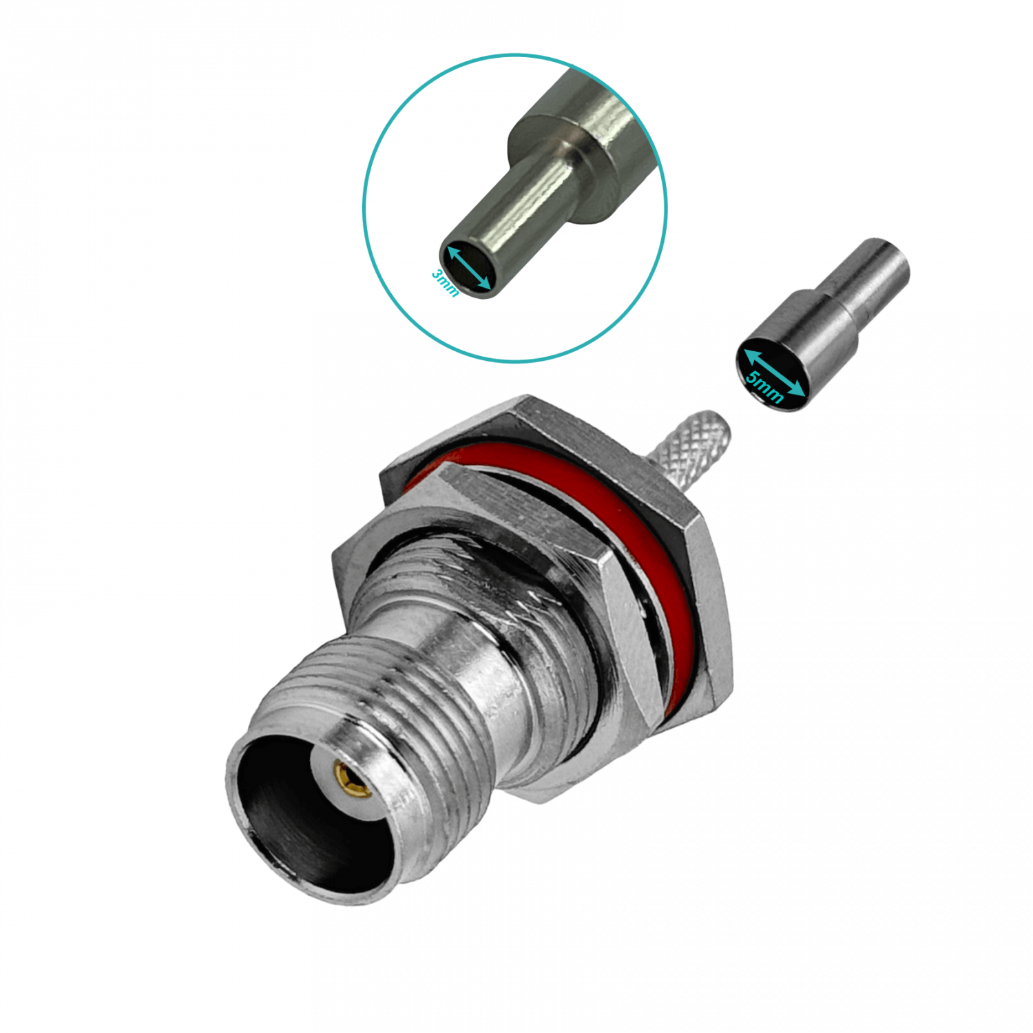 Conector coaxial TNC hembra de panel crimpeable para cable LMR100 RG316 diametro 13 mm 3