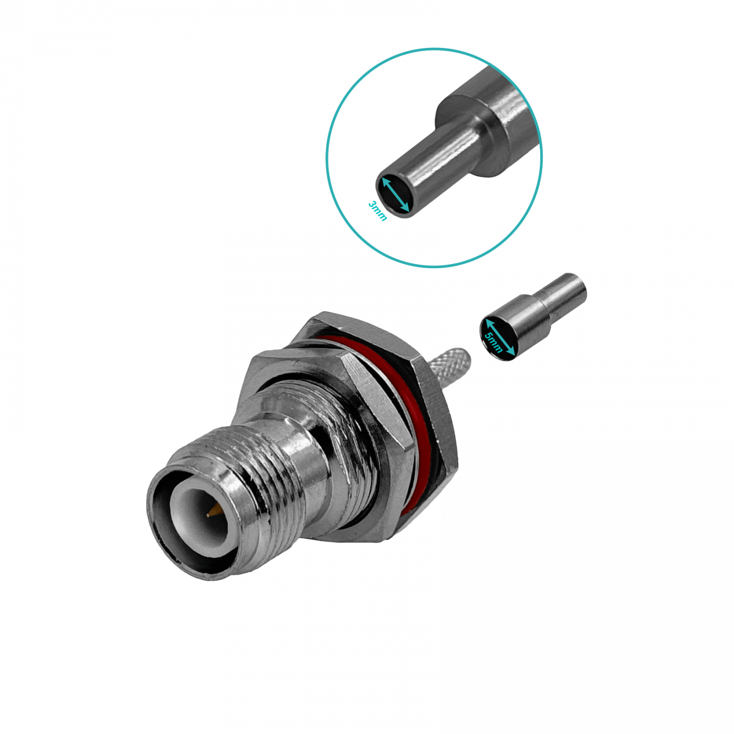 RPTNC-Hembra RG316 13mm-Diamet Panel Conector Crimpeable Coaxial CA100 4