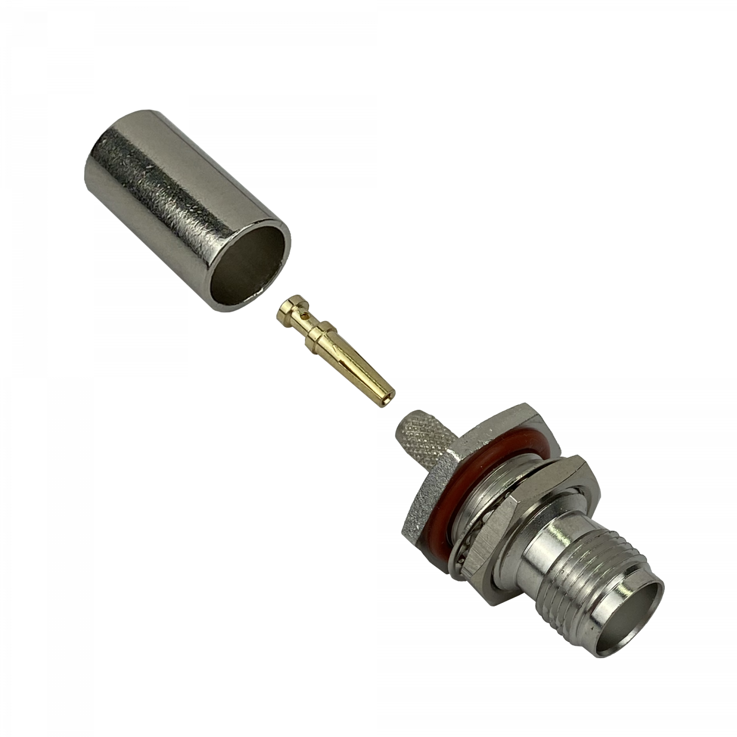 Conector coaxial TNC hembra de panel crimpeable para cable LMR195 RG58 diametro 13 mm 2