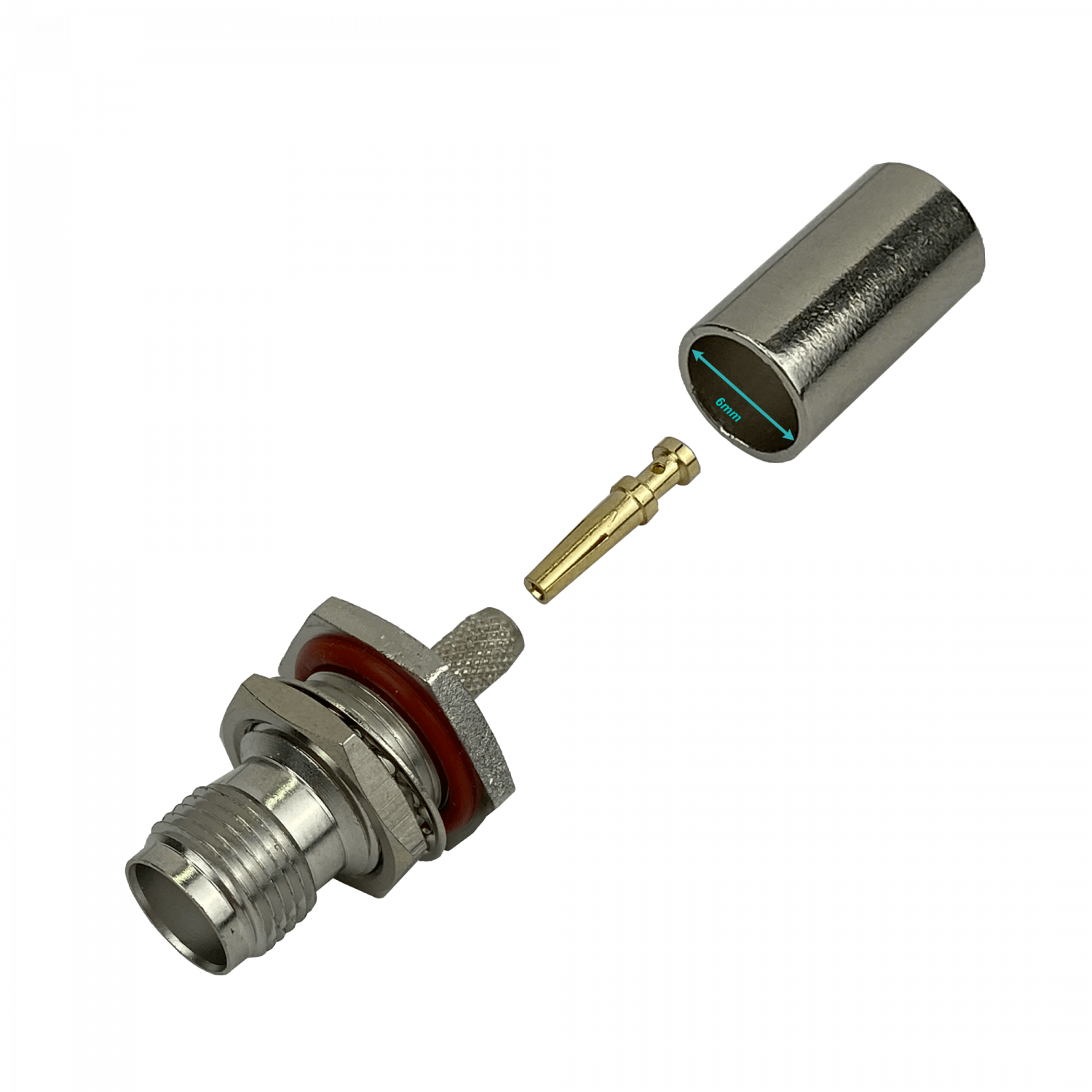 Conector coaxial TNC hembra de panel crimpeable para cable LMR195 RG58 diametro 13 mm 3