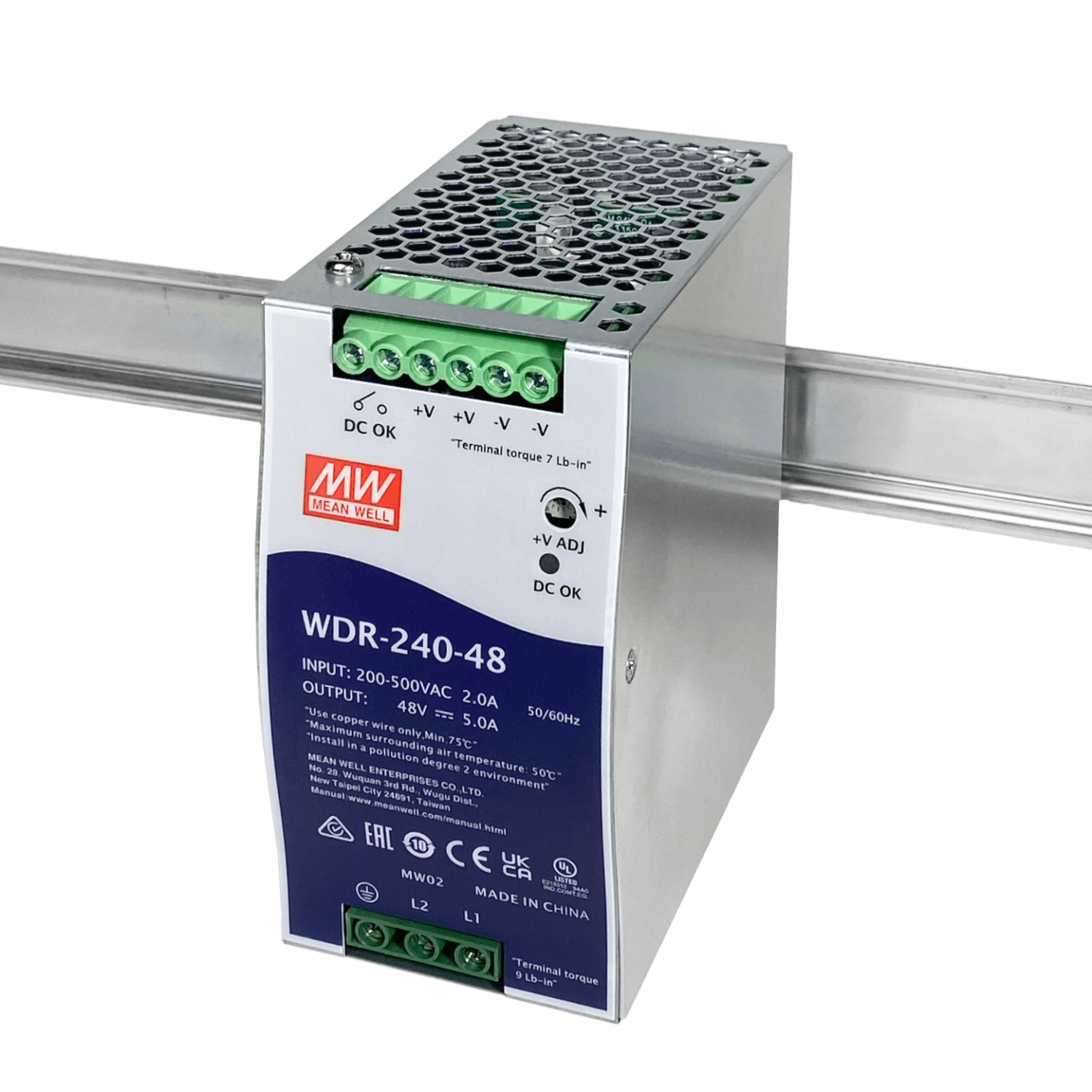 MEANWELL 180-550VAC 48VDC 240W 5A Ancho-63mm Riel-DIN Fuente Poder 3