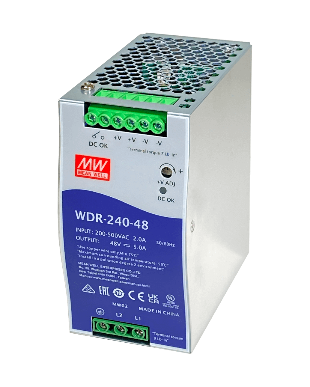 MEANWELL 180-550VAC 48VDC 240W 5A Ancho-63mm Riel-DIN Fuente Poder 5