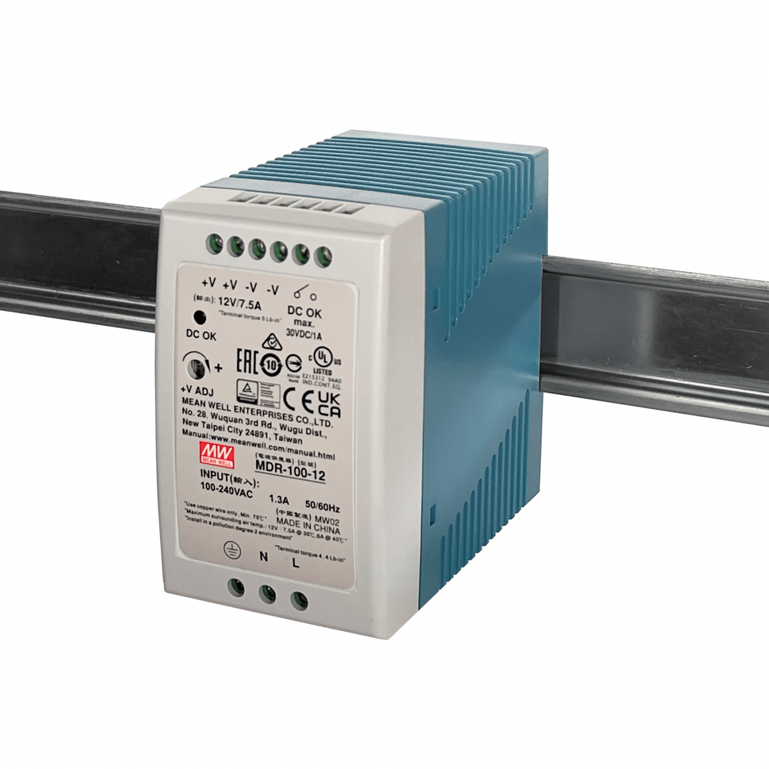 MEANWELL 12VDC 90W 7,5A Ajustable Ancho-55mm Riel-DIN Fuente-Poder 1