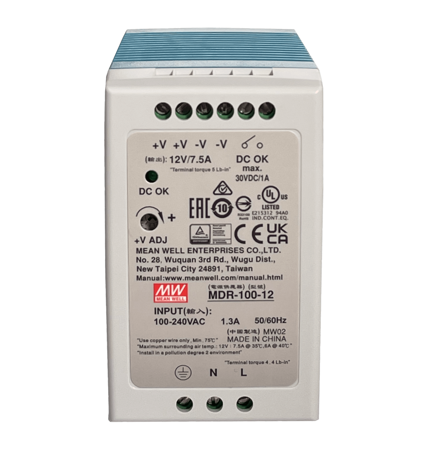 MEANWELL 12VDC 90W 7,5A Ajustable Ancho-55mm Riel-DIN Fuente-Poder 5