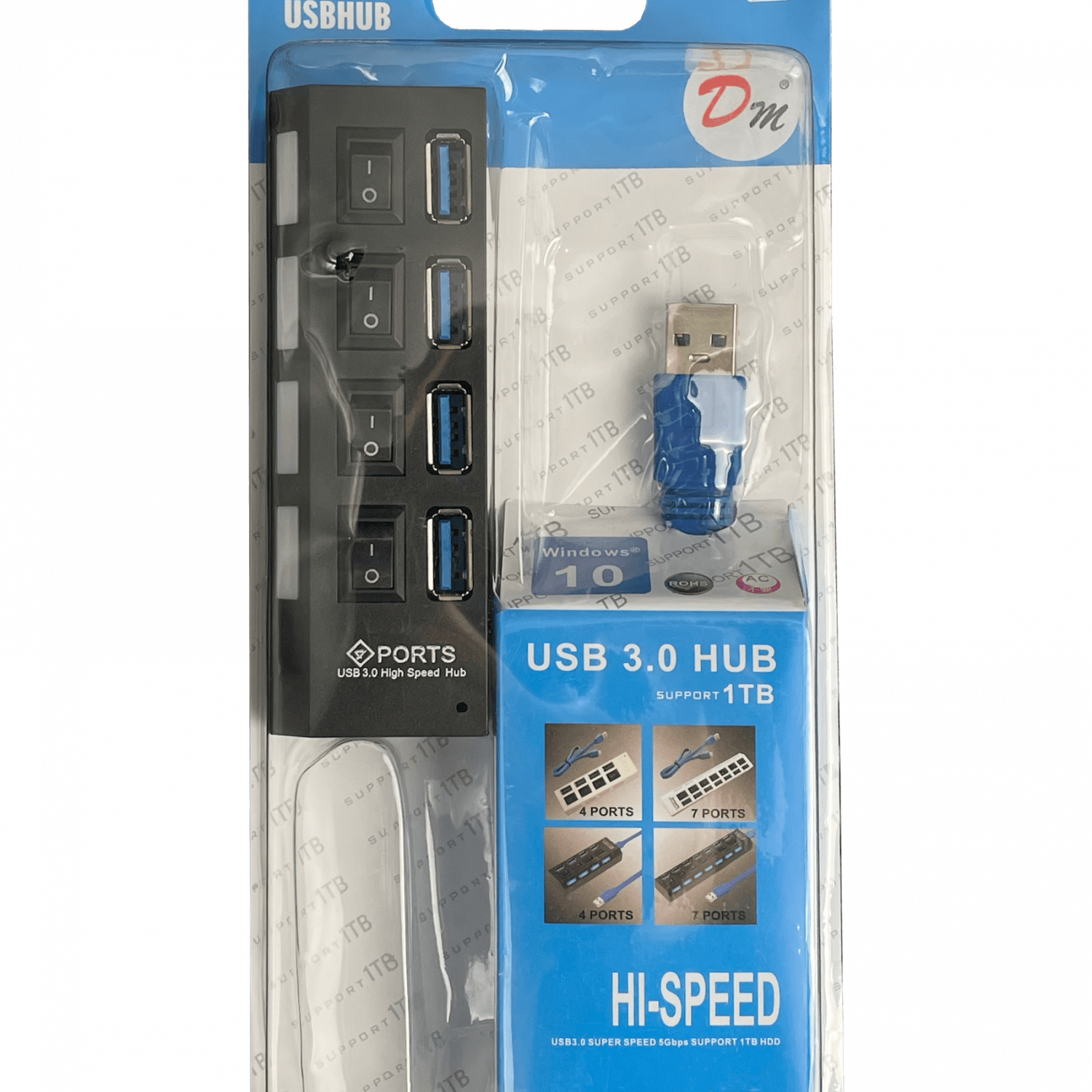 HUB USB 3.0 4 Puertos HUB4-30 con Interruptores Independientes y Cable Incluido 5