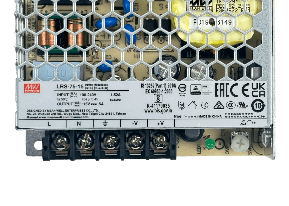 MEANWELL 75W 15V 5A Open-Frame Fuente-Poder 100-240VAC Ajustable 1