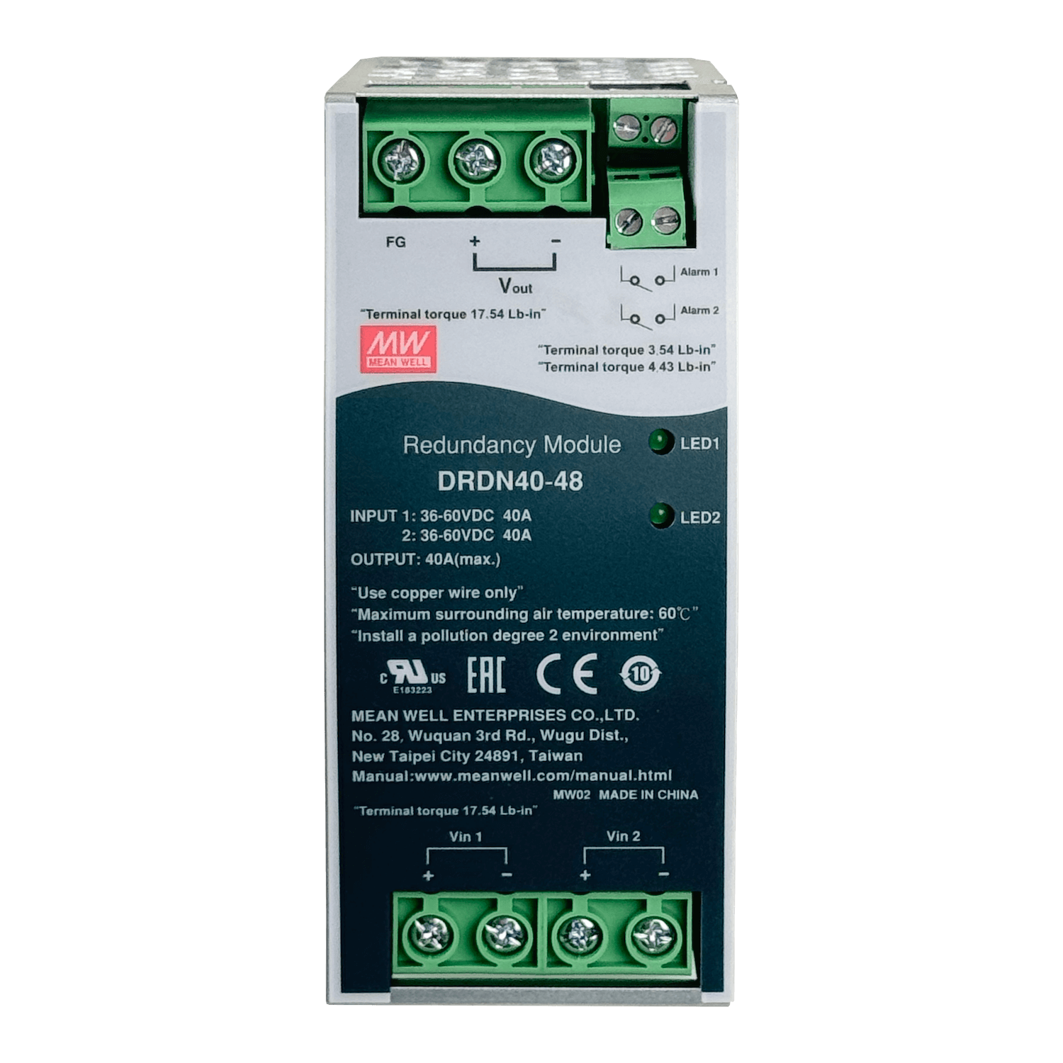 MEANWELL 48VDC 40A Redundante Anch-55mm Riel-DIN 36-60VDC Fuente Poder 2