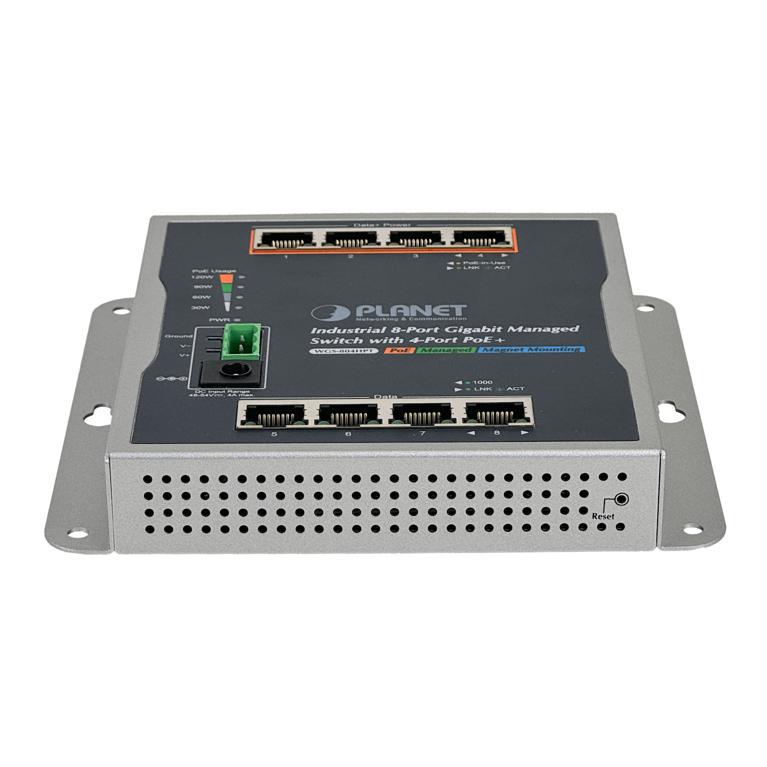 PLANET 8-1000 4-PoE+120W-total Switch Indust Admin Riel-DIN 48/54VDC 2