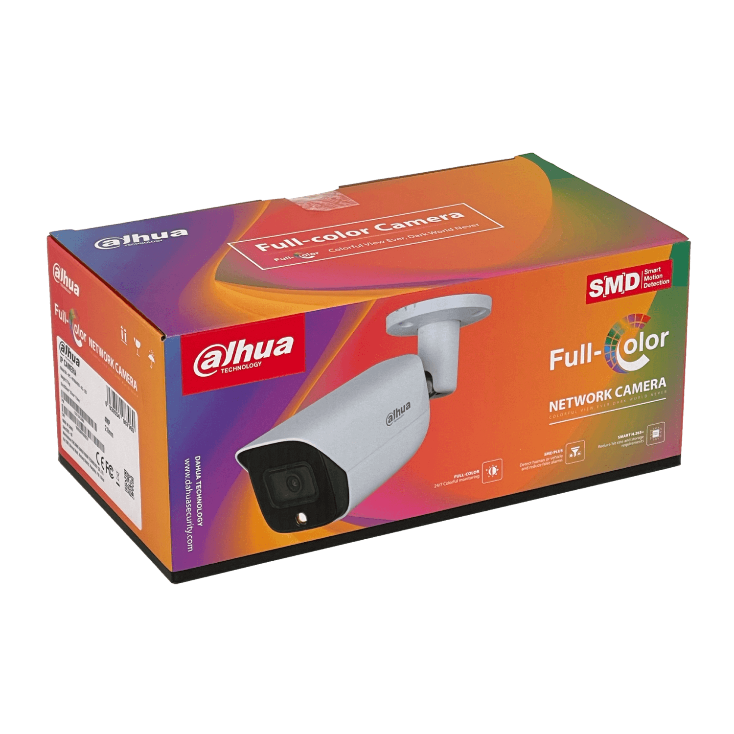 Cámara Bala Dahua 4MP Full Color 2.6mm RCA PoE 30m IP67 MicroSD WizSense SMD HFW3449E 5