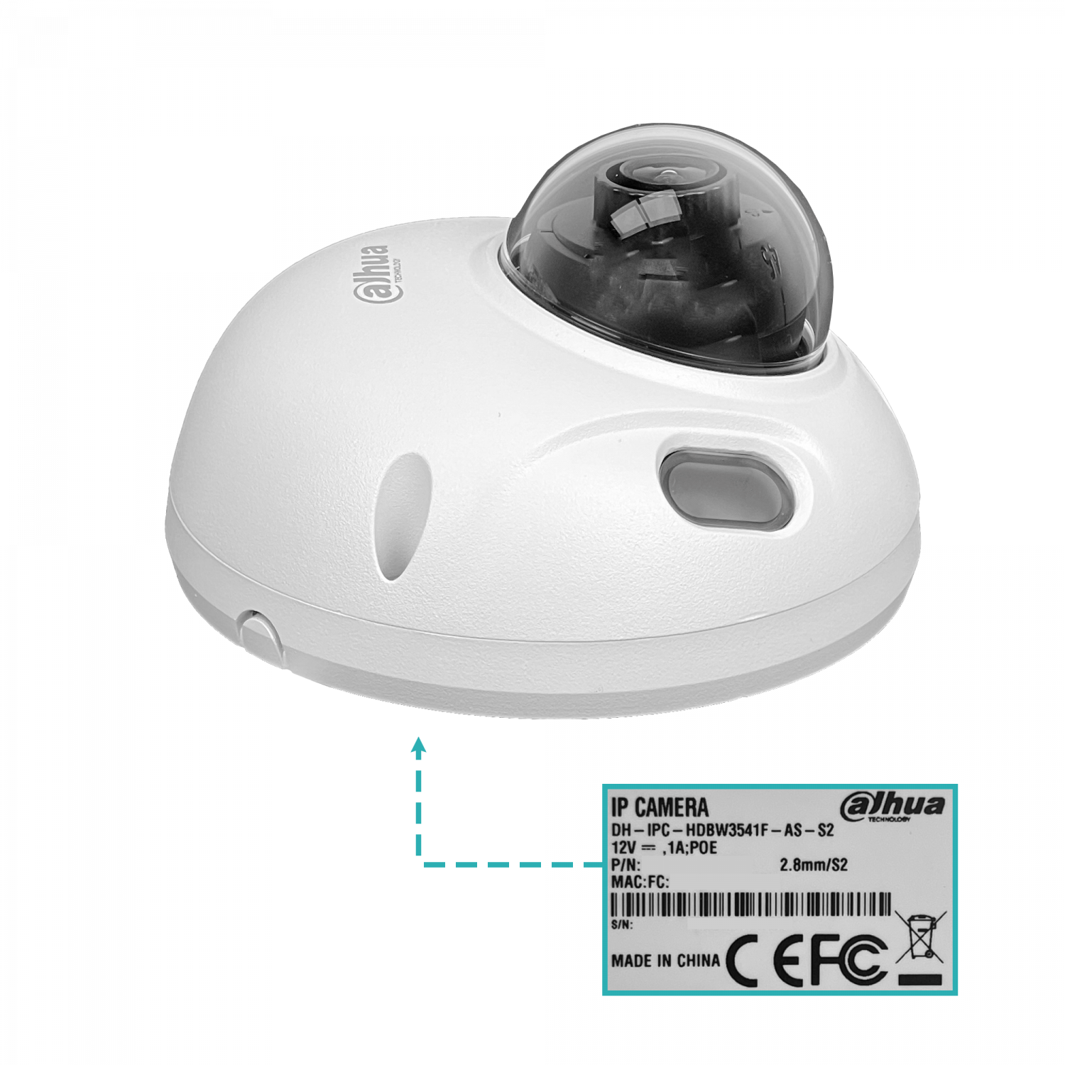 Cámara Domo IP Dahua IPC-HDBW3541F-AS-S2 5MP IR 30m PoE IP67 IK10 5