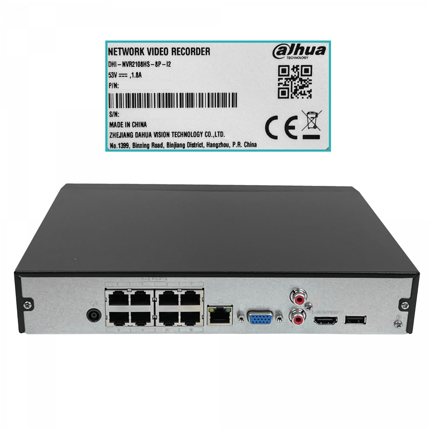 NVR 8 Canales IP con 8 PoE, 12MP, AI WizSense, HDMI/VGA, 1xSATA hasta 10TB, Dahua NVR2108HS-8P-I2 2