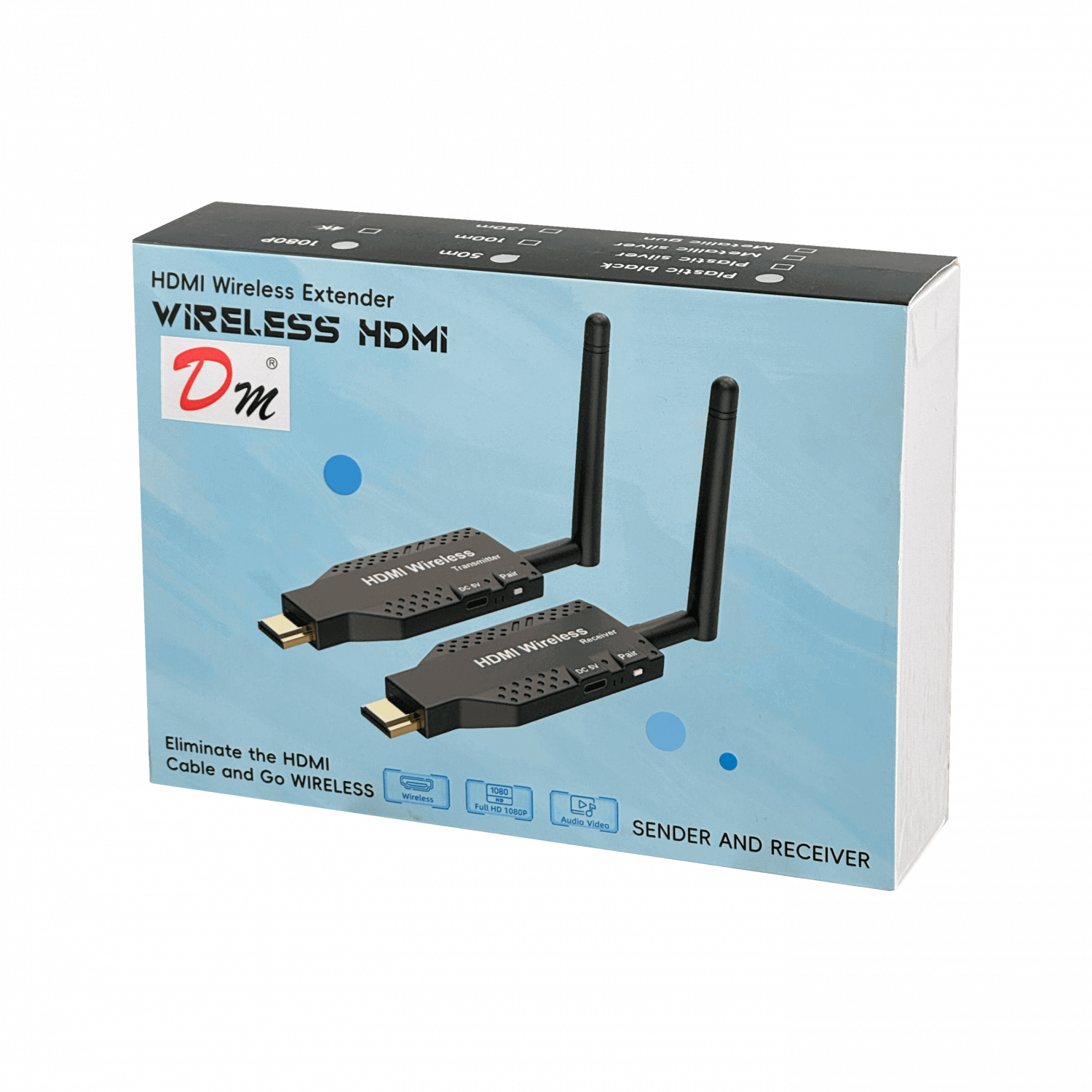 Kit HDMI Inalámbrico HDMI-50MT con Antenas Desmontables, 50m, 5.8GHz 5
