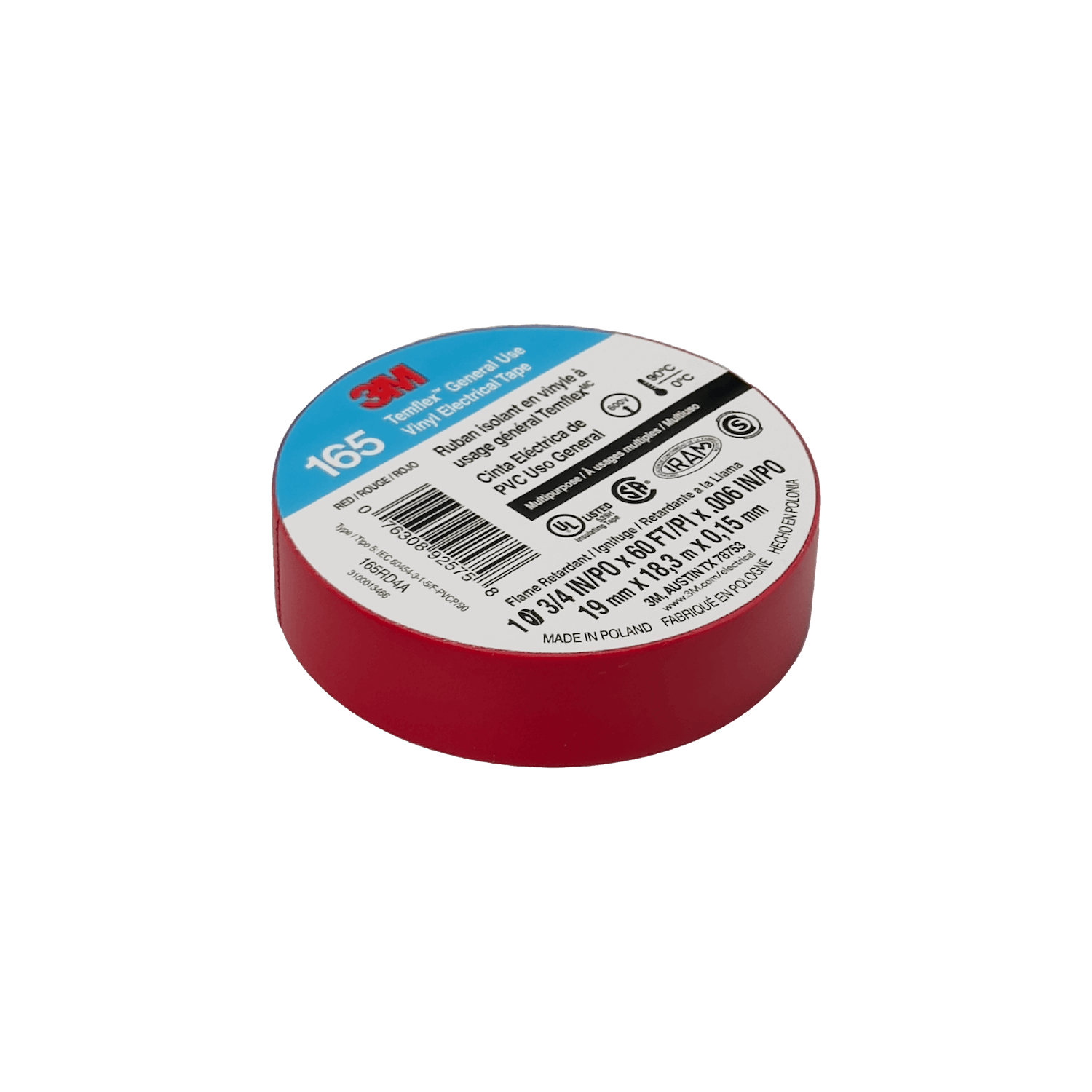 3M 18mt 165 Roja Huincha Cinta Aisladora PVC 19mm 0,15mm 600V 0-90ºC 2