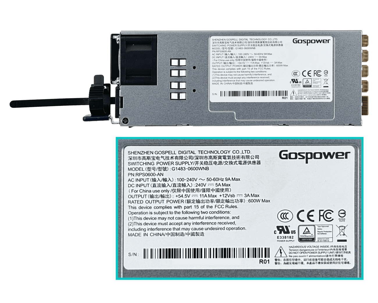 MIKROTIK Fuente Repuesto p/CRS320-8P-8B-4S+RM 600W 9A 100-240VAC 4