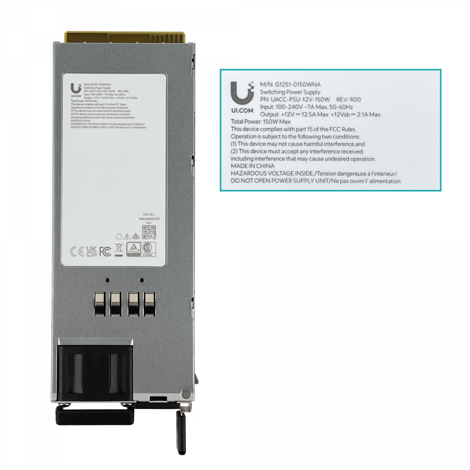 Fuente de Alimentación Hot-Swappable Ubiquiti UACC-PSU-12V-150W - 150W, 12V, AC a DC 3