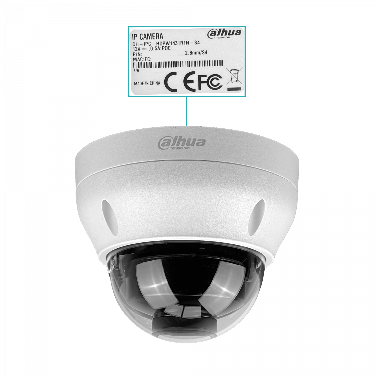 Cámara Domo Dahua 4MP Fijo 2.8mm PoE IR30m IP67 Smart WizSense HDPW1431R1N-0280B 1