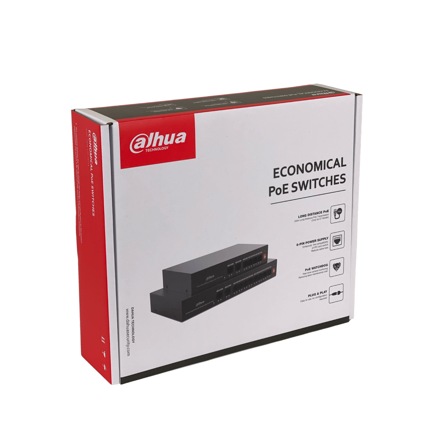Switch 6 Puertos (4 PoE+af/at) + 2 Uplink 36W No Administrable, Dahua PFS3006-4ET-36 3