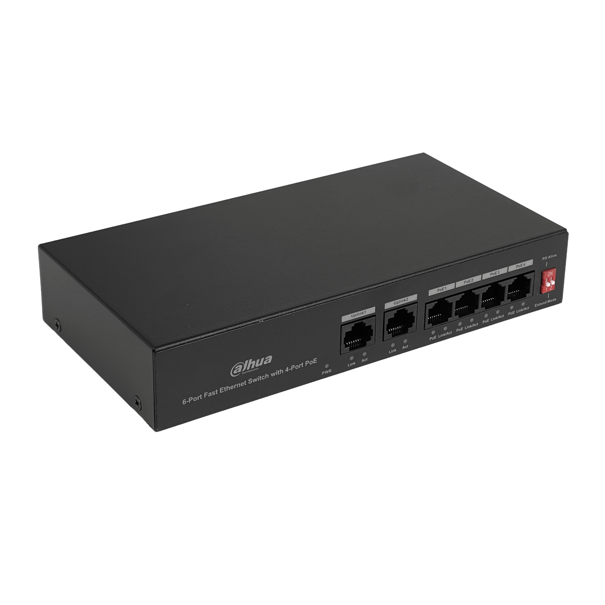 Switch 6 Puertos (4 PoE+af/at) + 2 Uplink 36W No Administrable, Dahua PFS3006-4ET-36 4