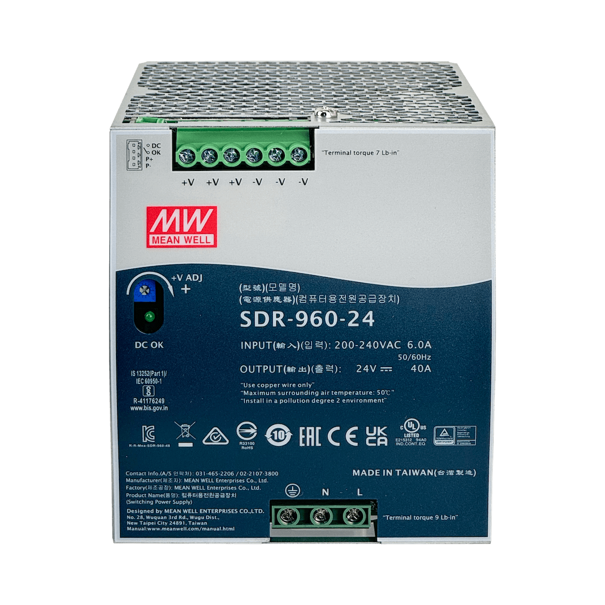 MEANWELL 24VDC 960W 40A Ajustable Ancho-110mm Riel-DIN Fuente-Poder 1