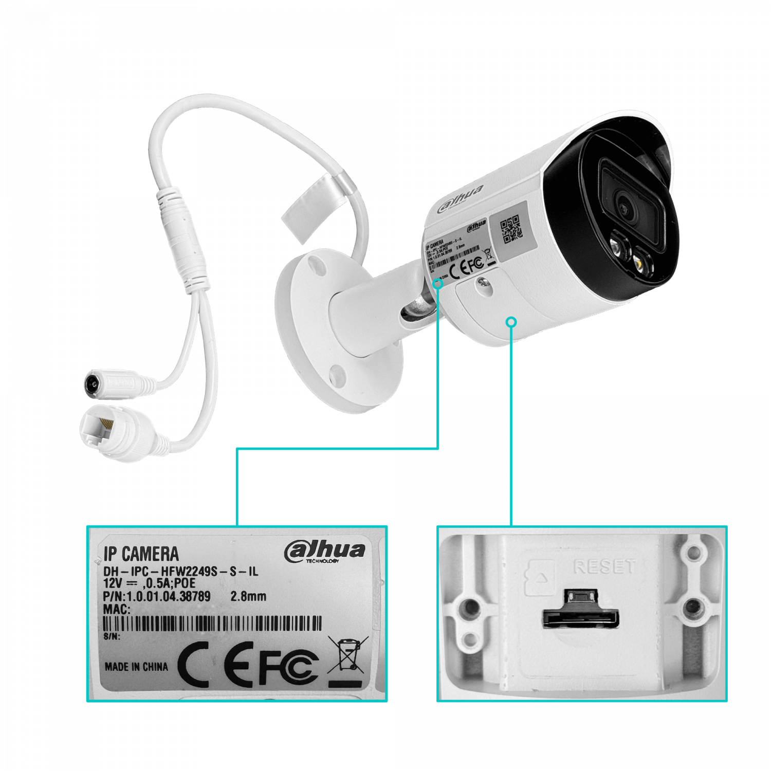 DAHUA Bala 2MP fijo-2,8mm PoE IR30mt IP67 IP IA MicrSD WizSense 1