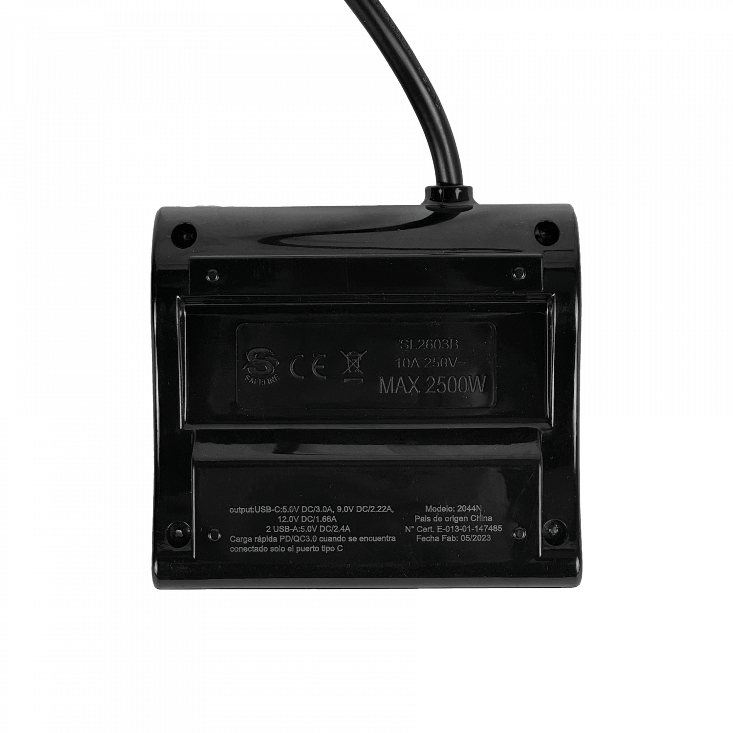 PHILCO Negro Alargador 1,5mt 3-enchufes 2-USB5V 1-USB-C 15W 10A-250V 2