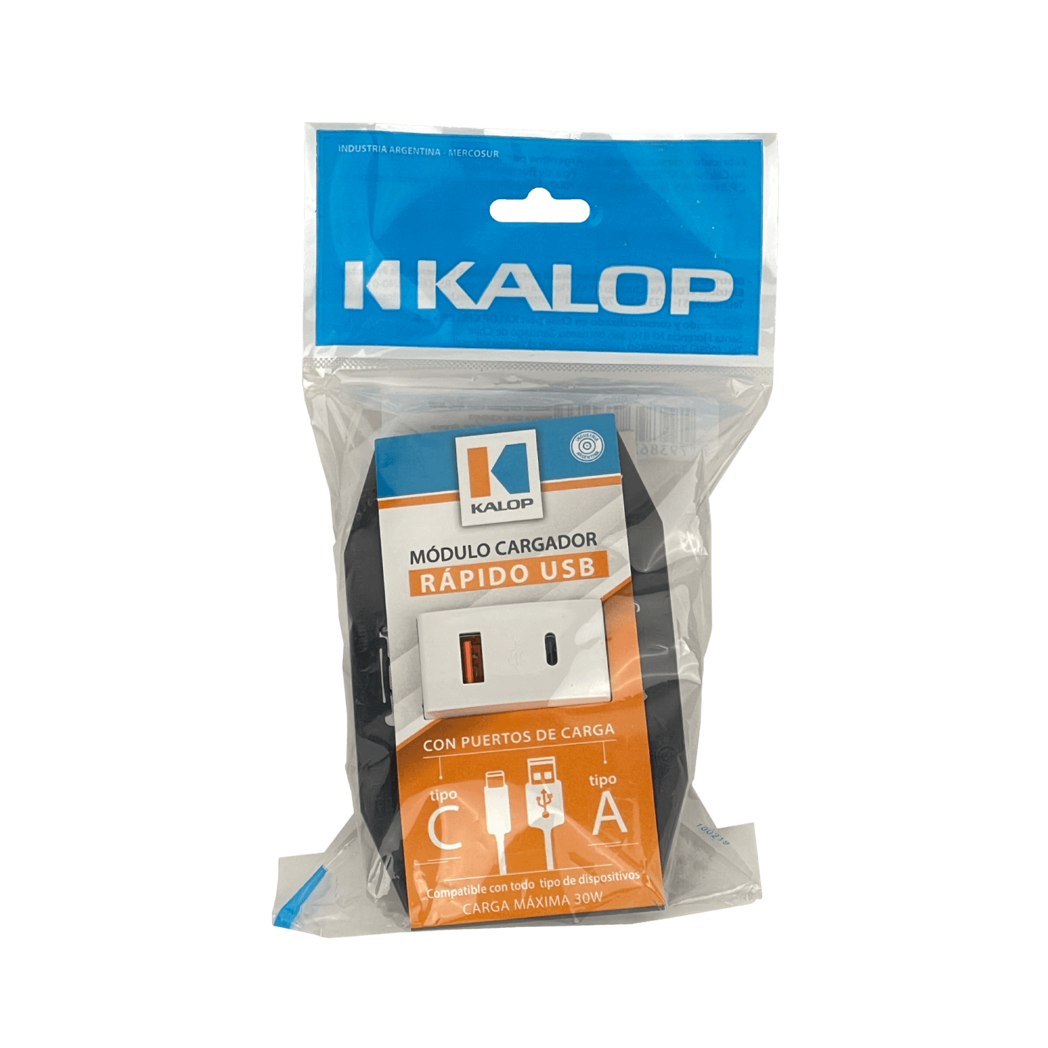 KALOP Type-C 1xUSB-C 1xUSB-A Total 3A 10W 100-240VAC Bastidor KS40493 2
