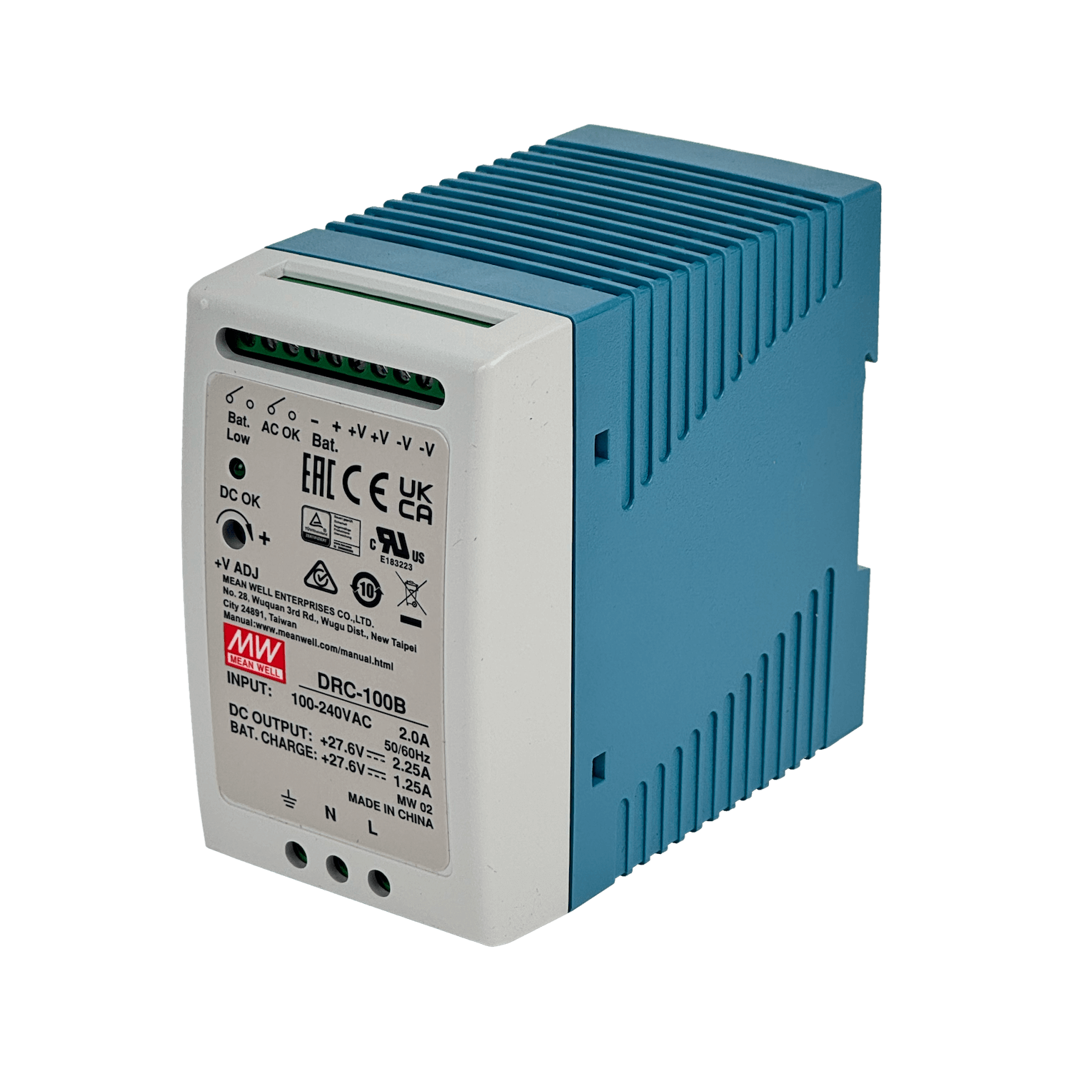 Fuente de Poder MEANWELL 27,6VDC 100W - Ajustable, montaje en riel DIN 4